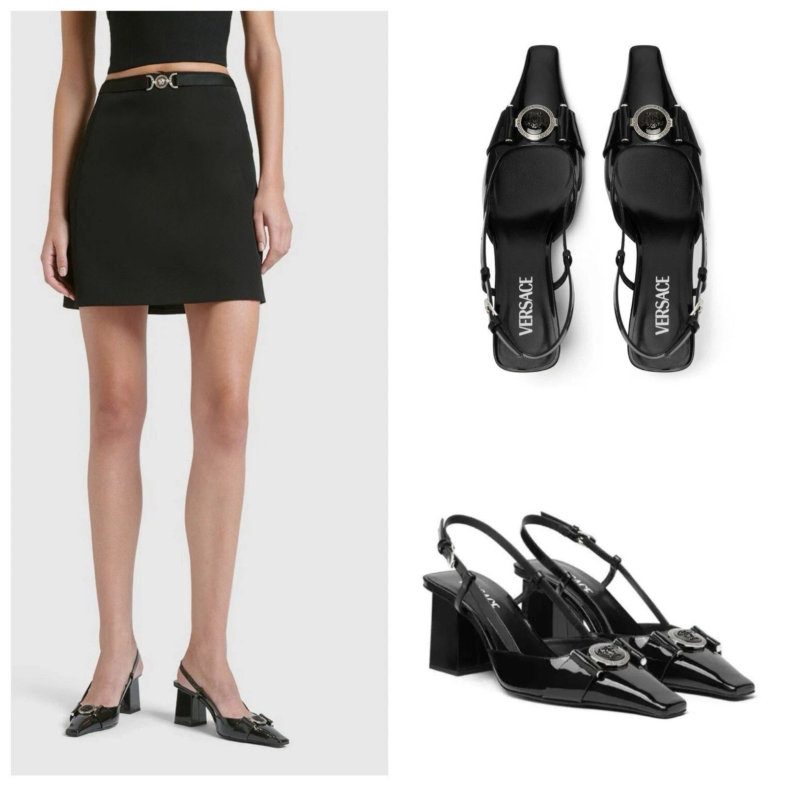 Versace VERSACE BLACK PATENT LEATHER COIN MEDUSA SANDALS PUMPS 37.5 Size US 7.5 / IT 37.5 - 3 Thumbnail