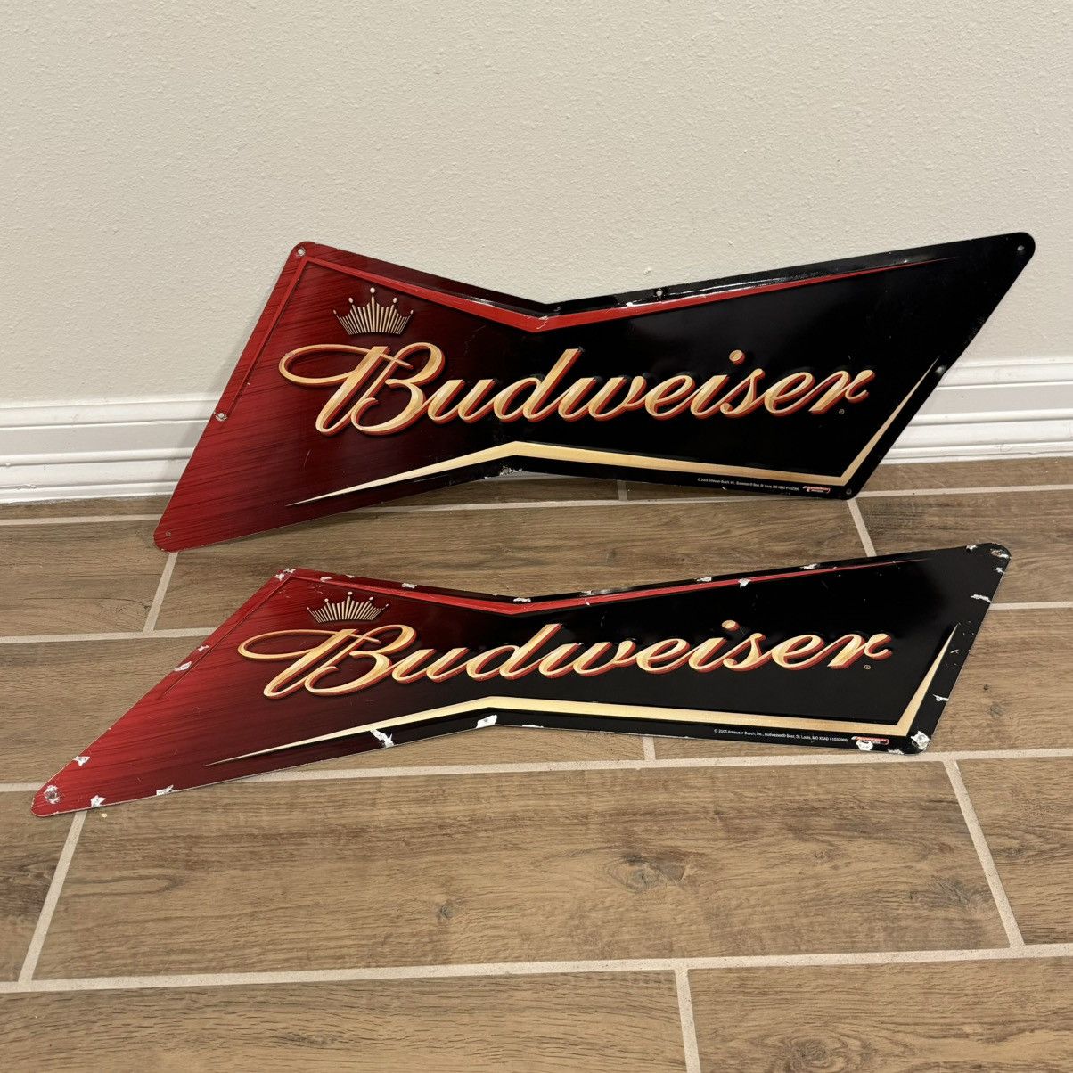 Budweiser × Vintage Lot Of (2) Budweiser Bowtie | 31x10in | 2005 Beer Tin Sign Size ONE SIZE - 1 Thumbnail