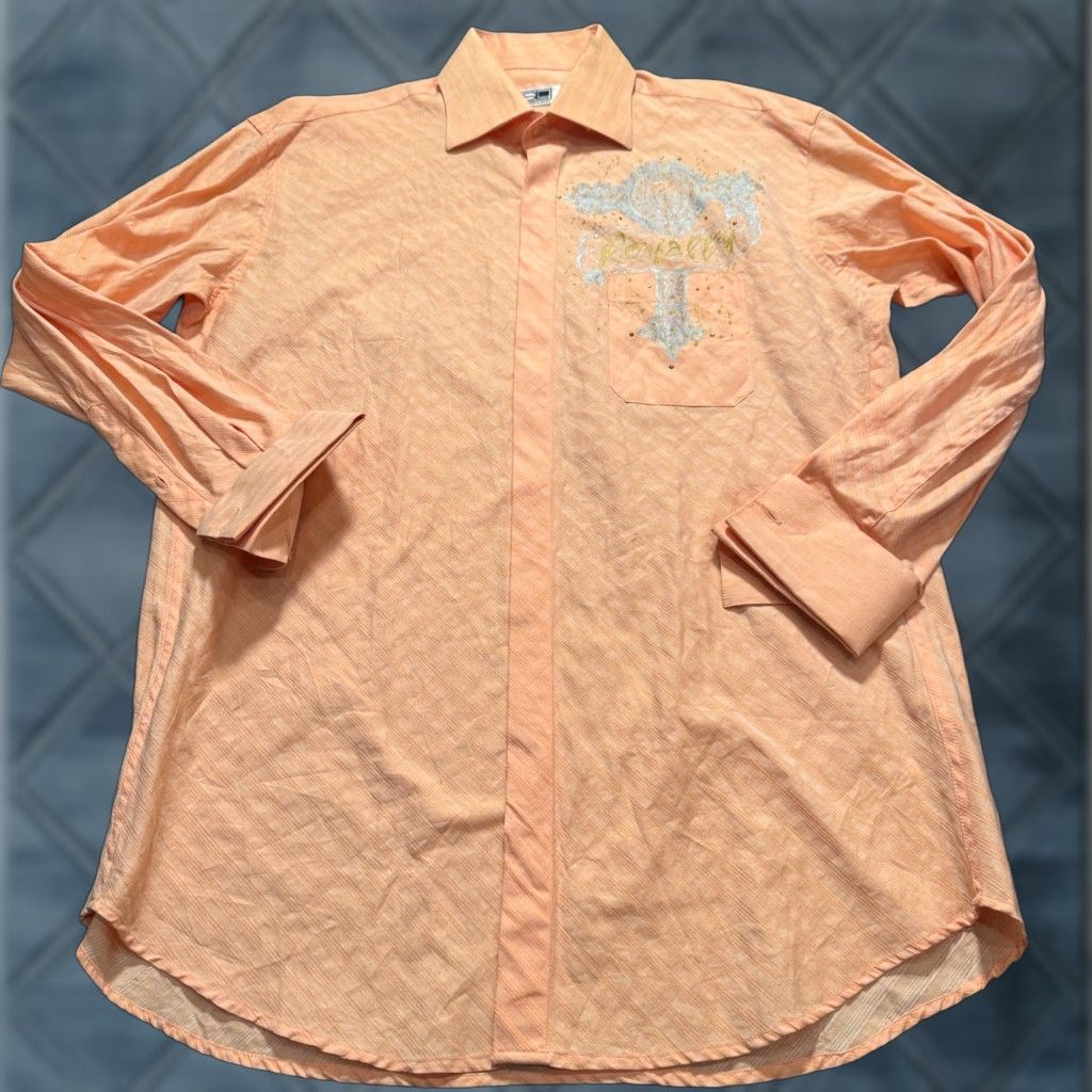 Steven Alan Steven Land Shirt Mens 16.5 34/35 Orange French Cuff Modern Fit Button Graphic Size US XL / EU 56 / 4 - 1 Thumbnail