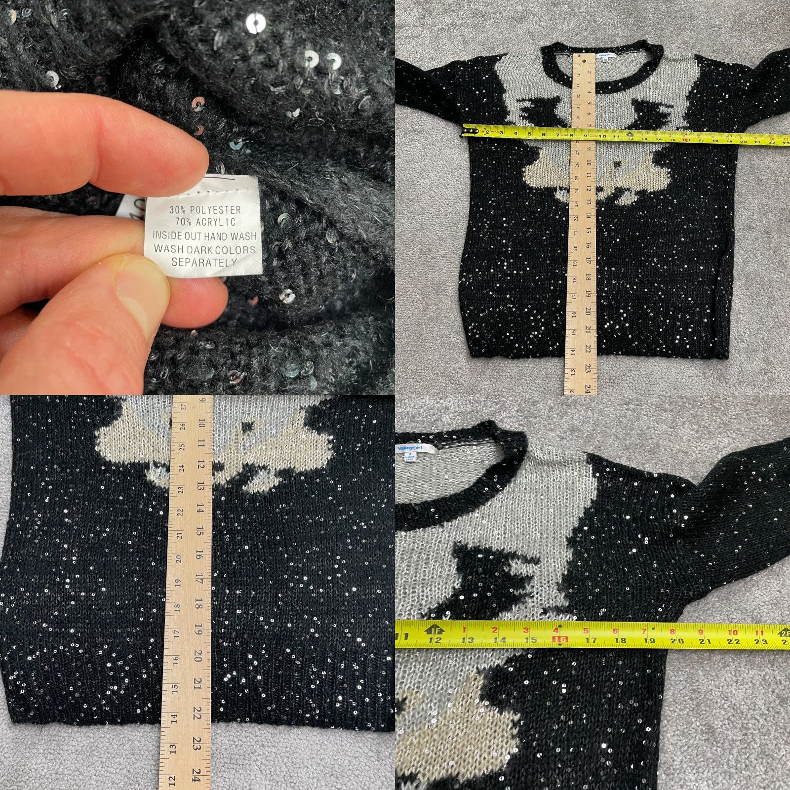 Vintage ValleyGirl Sequin Bull Pullover Sweater Womens Small Black Crew Neck Embellished Size S / US 4 / IT 40 - 8 Thumbnail