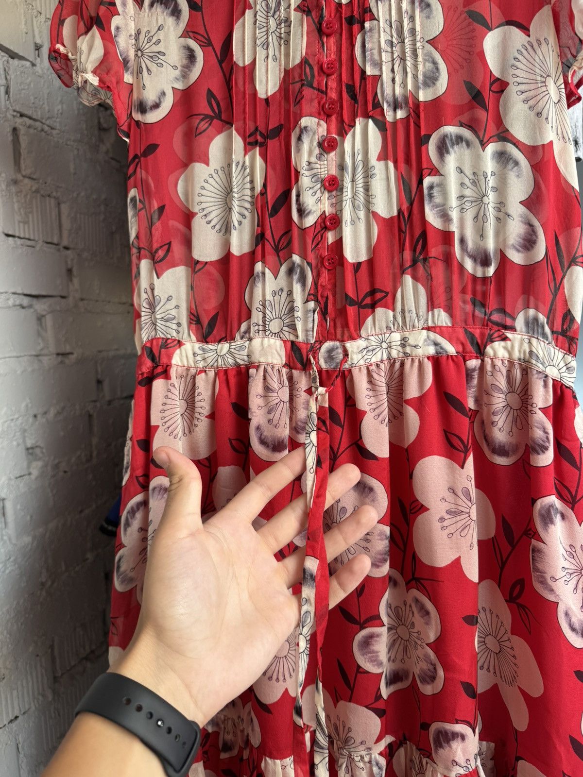 Emporio Armani Emporio Armani Silk Floral Flowers Silk Slim Dress 40 Women’s Red Designer Tunic Size S / US 4 / IT 40 - 6 Thumbnail