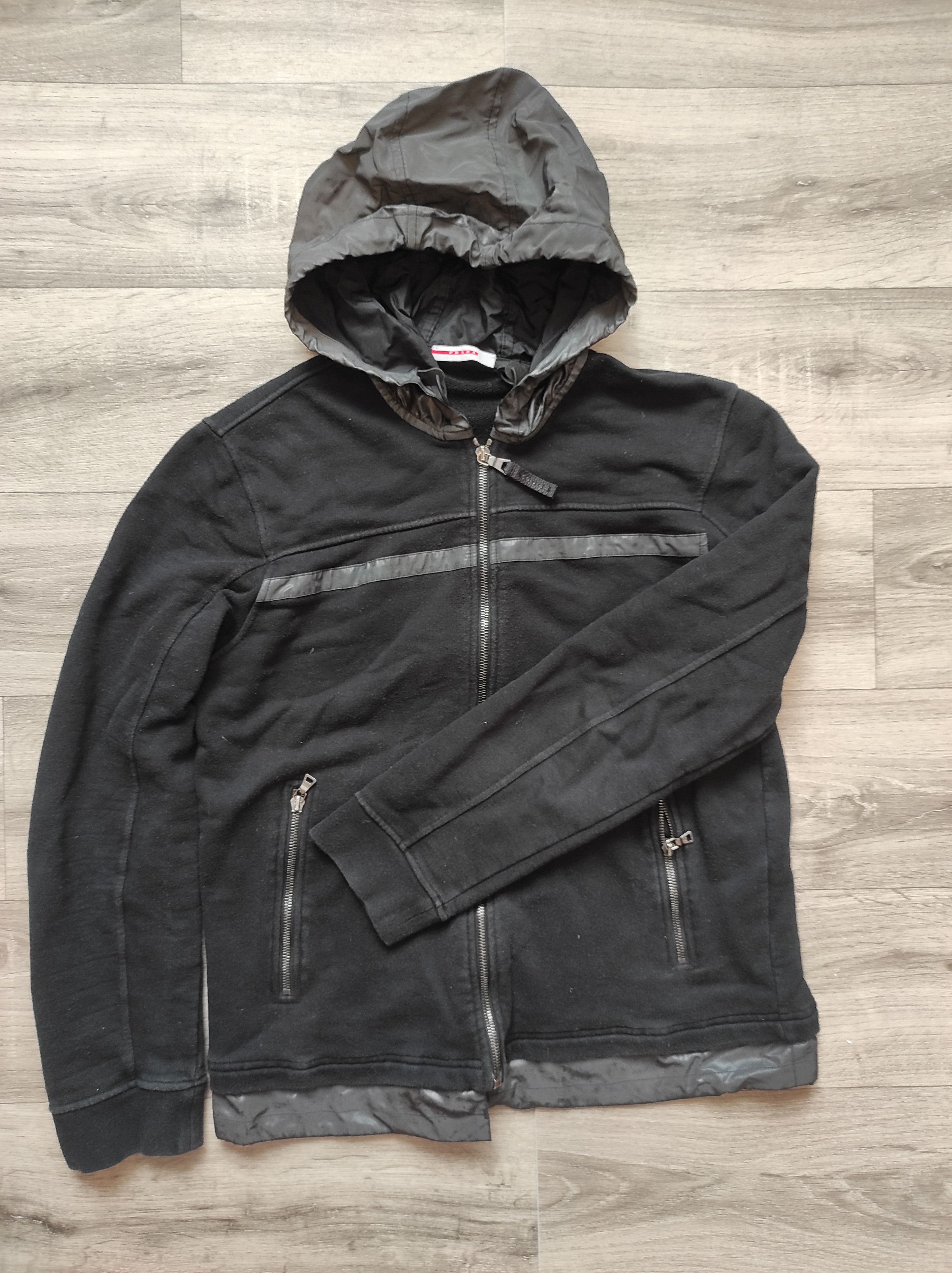 image of Prada Vintage Zip Hoodie Luxury Black With Nylon, Men's (Size Small)