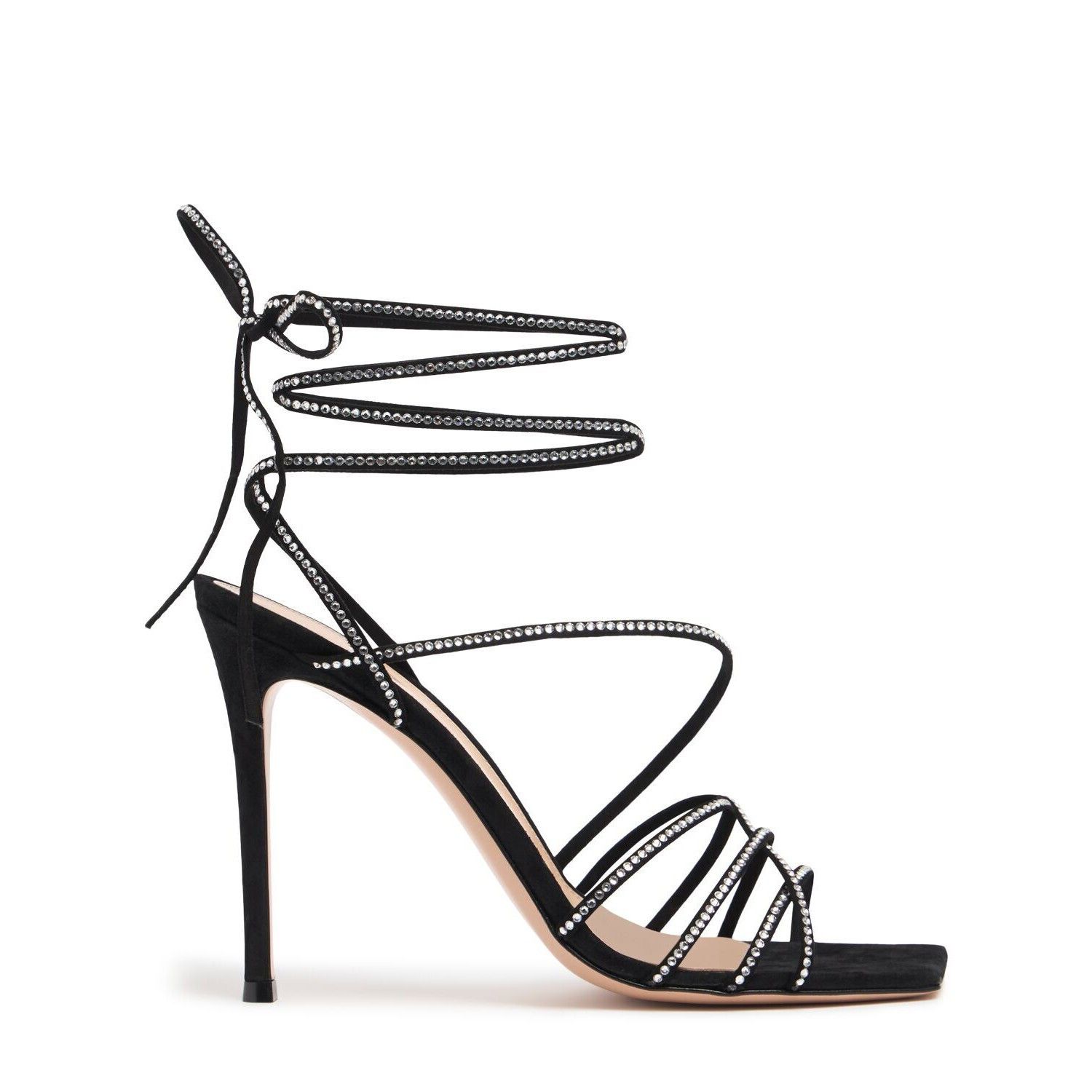 GIANVITO ROSSI 105 $1345 Black Satin And Crystals Sandals Ne