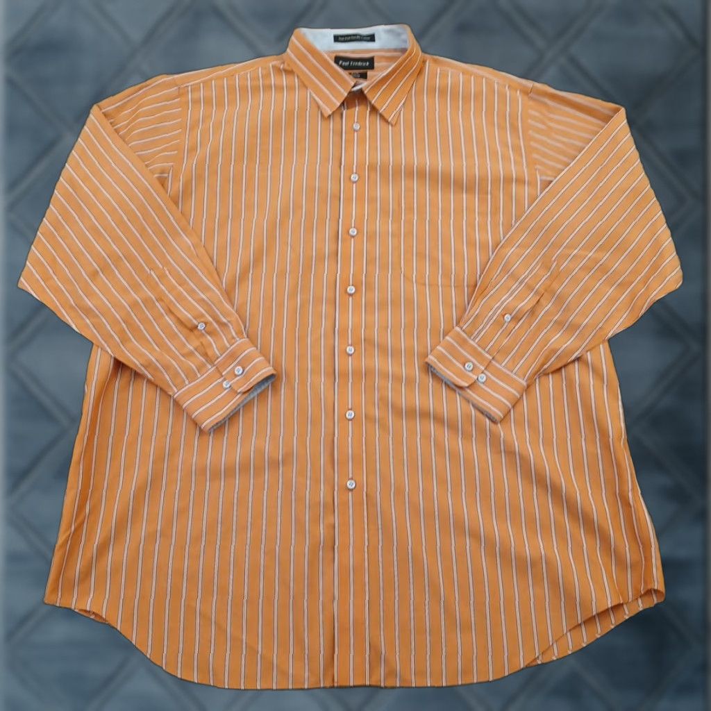 Vintage Paul Fredrick Shirt Mens Size 18 Orange Striped Long Sleeve Button-Up Cotton Size US XXL / EU 58 / 5 - 1 Thumbnail