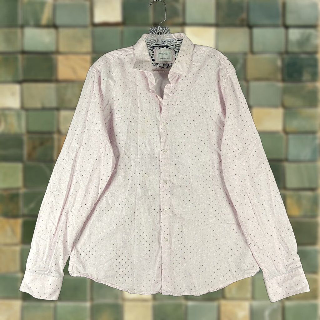 Denime VINTAGE Denim & Flowers Denim Shirt Men XL Pink Polka Long Sleeve Button-Up Flower Theme Mens XL Size US XL / EU 56 / 4 - 1 Thumbnail