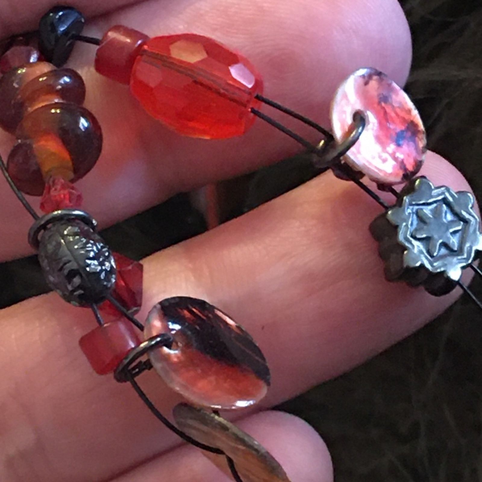 Jewelry Red tones mixed material beaded fish line necklace Size ONE SIZE - 7 Thumbnail