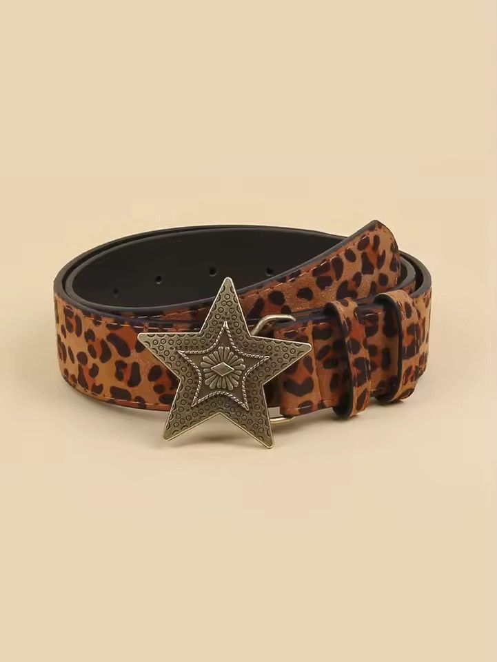 Japanese Brand 2000s leopard cheetah print Star Buckle Pu Leather belt Size 32 - 1 Thumbnail