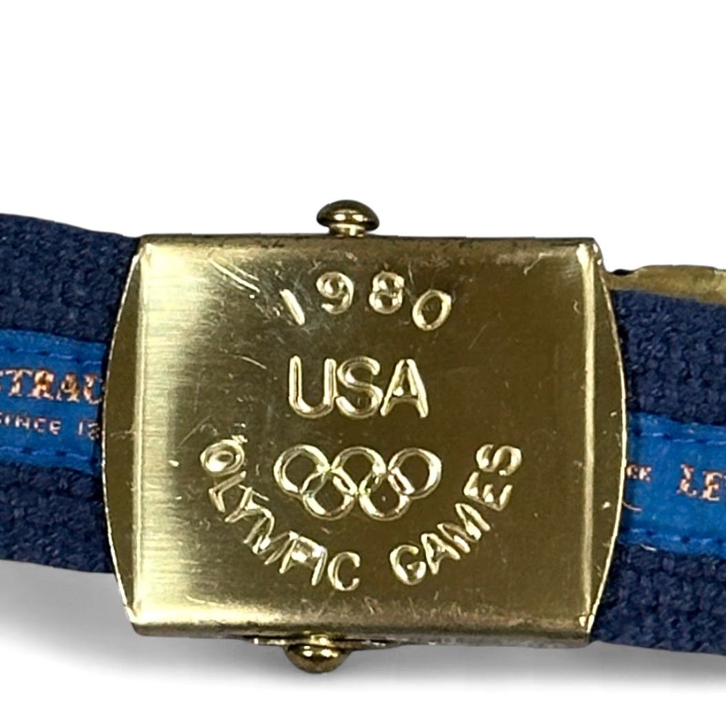 Levi's VINTAGE Levi's Belt Mens 30 Blue Canvas Slide 1980 Olympic Games USA 80s Belt Mens 30 Blue Canvas Slide 80s USA Olympic Games Levi's Size 30 - 2 Thumbnail