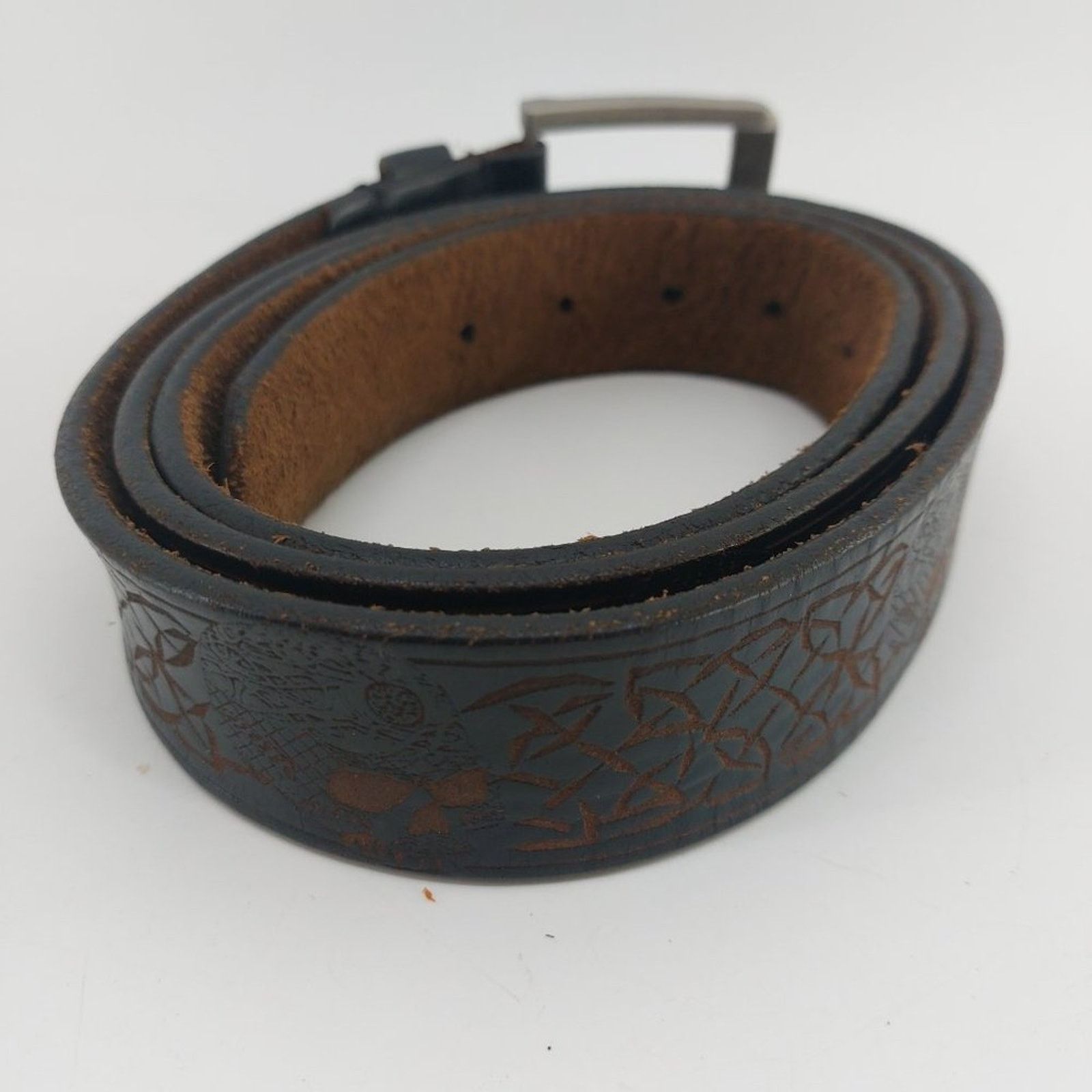 Other Men's Brown Leather Belt Skulls Embossed Size 46 Silver Tone Size 46 - 3 Thumbnail
