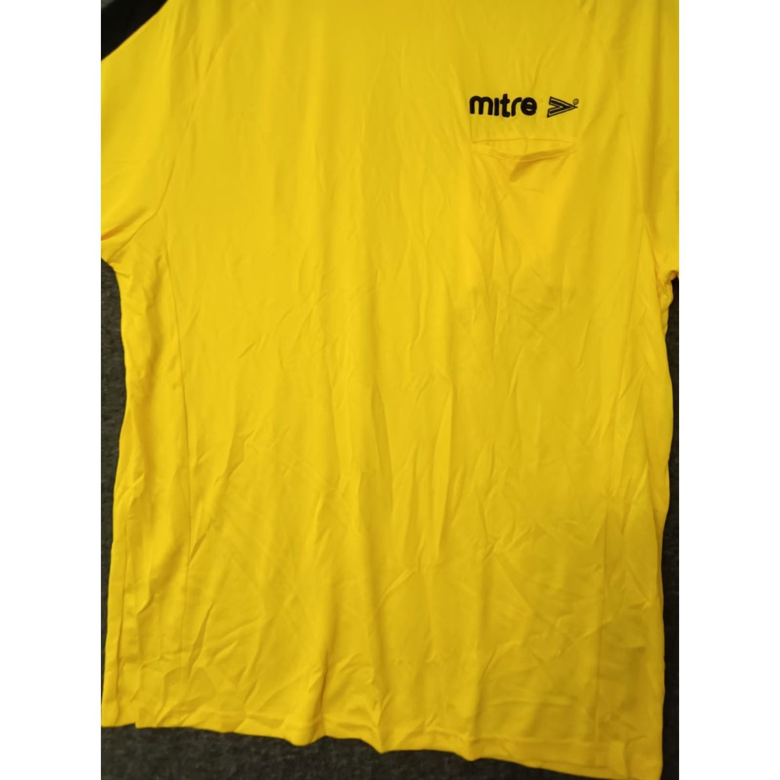 Vintage Mitre Mens Short Sleeve Soccer Shirt Yellow Crew Neck Black Stripe M/L Shirt Mens Yellow Soccer Shirt Size US M / EU 48-50 / 2 - 7 Thumbnail