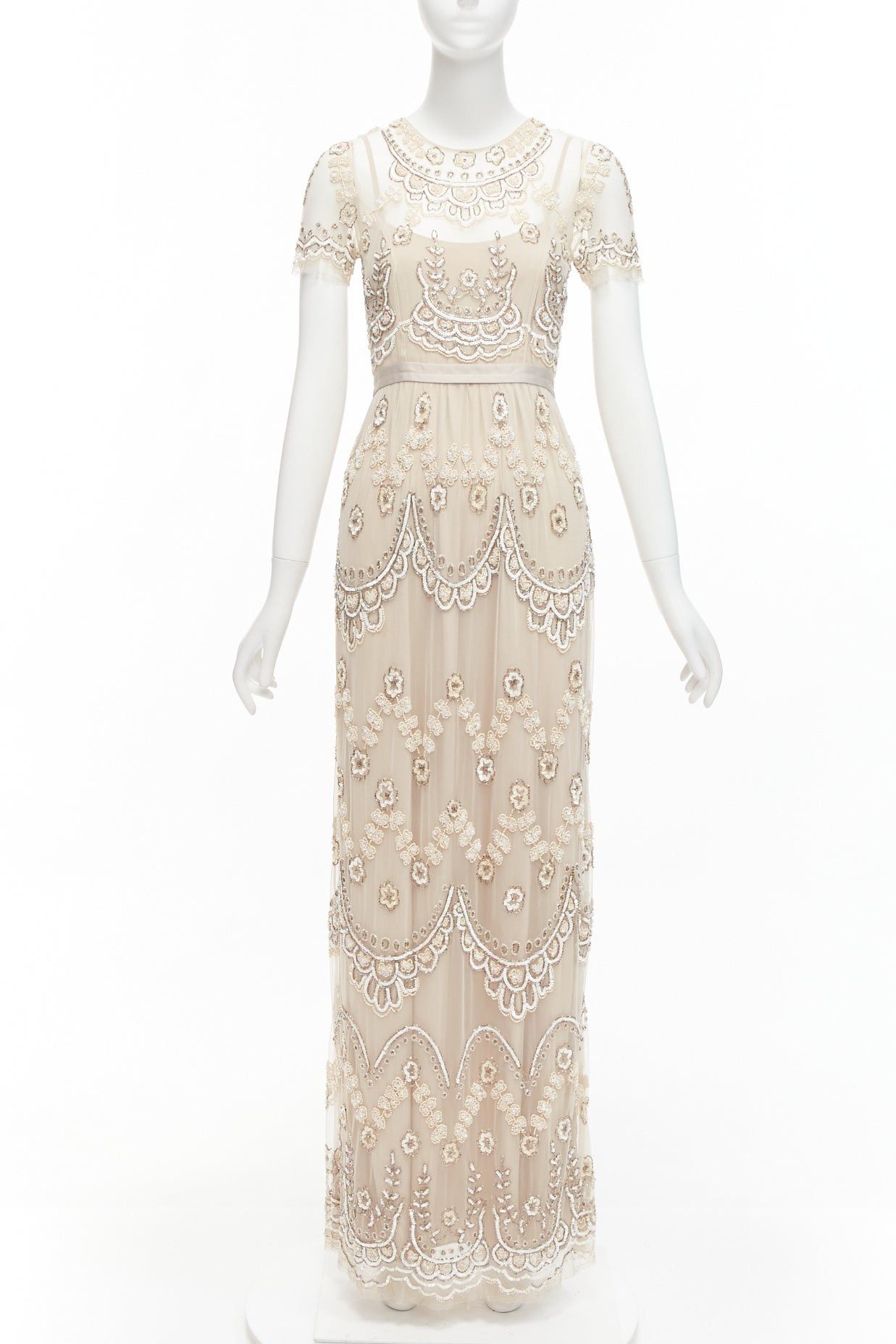 Other NEEDLE & THREAD nude sequins beads embellished overlay long gown UK6 XS Size XS / US 0-2 / IT 36-38 - 1 Thumbnail
