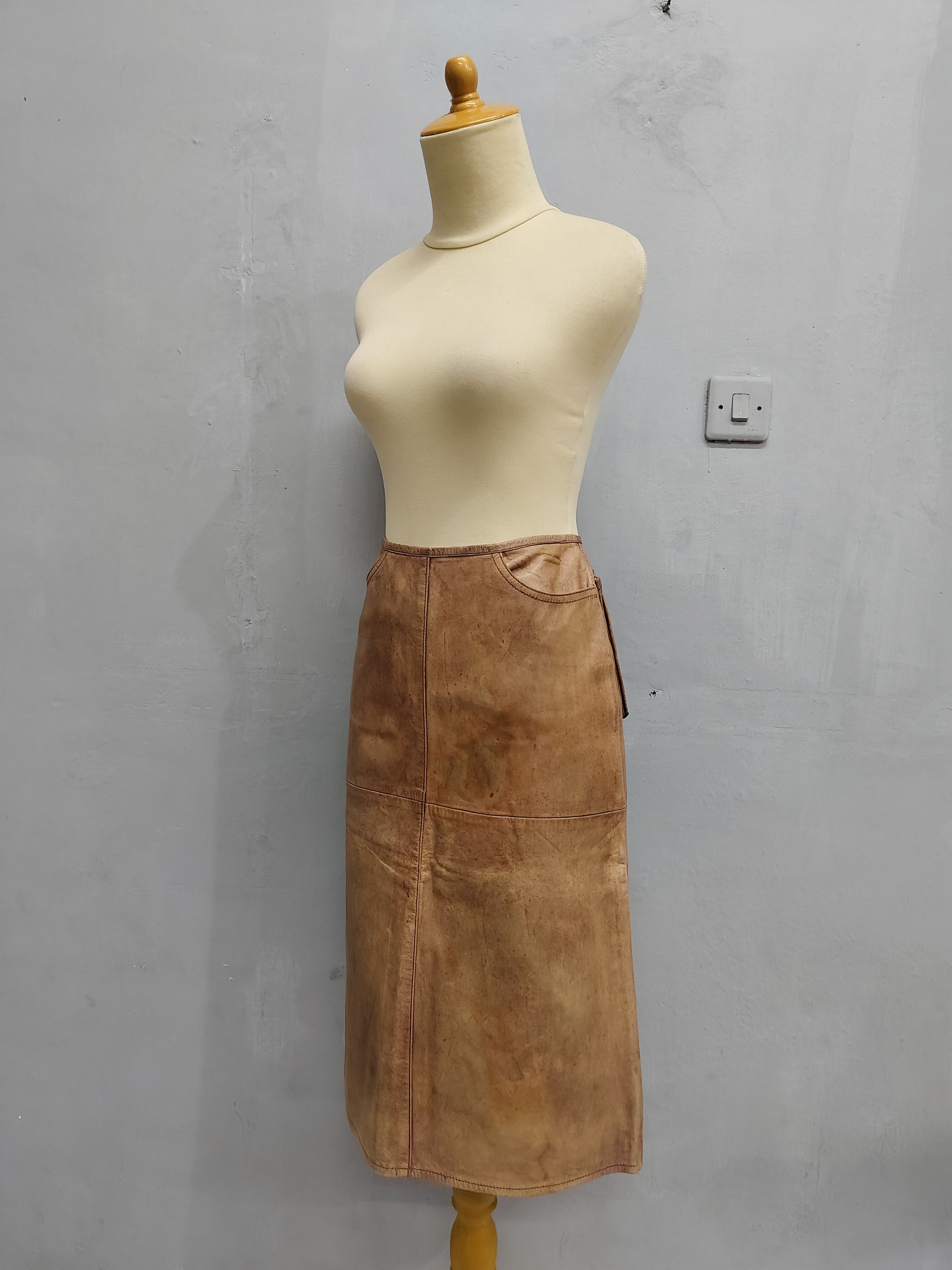 Vintage RARE 🇮🇹 Vtg Dessine Par Kondo Horsehide Midi Skirt Size 27" / US 4 / IT 40 - 2 Thumbnail