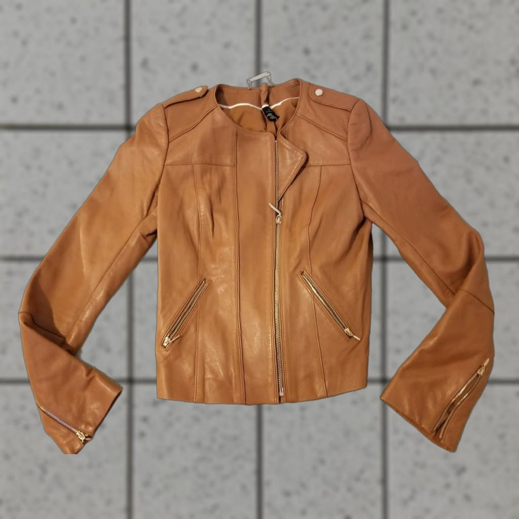 White House Black Market Womens White House Black Market Leather Jacket S Small Brown Shirt? Size S / US 4 / IT 40 - 1 Thumbnail