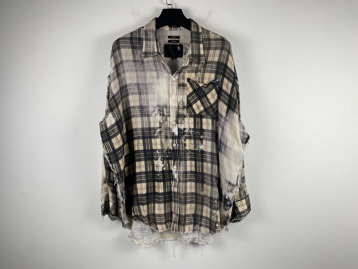 R13 R13 24SS Shredded Seam Bleached Plaid Oversize Flannel Shirt Size US S / EU 44-46 / 1 - 5 Thumbnail
