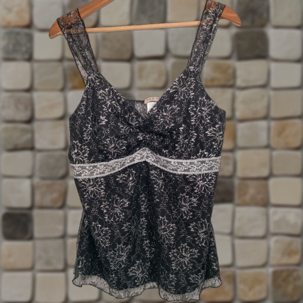Vintage Vintage MKM Designs Lace Cami Tank Top XL Black Floral Silver Metallic USA READ Women Tank Camisole Lace Cami Vintage Y2K Size XL / US 12-14 / IT 48-50 - 1 Thumbnail