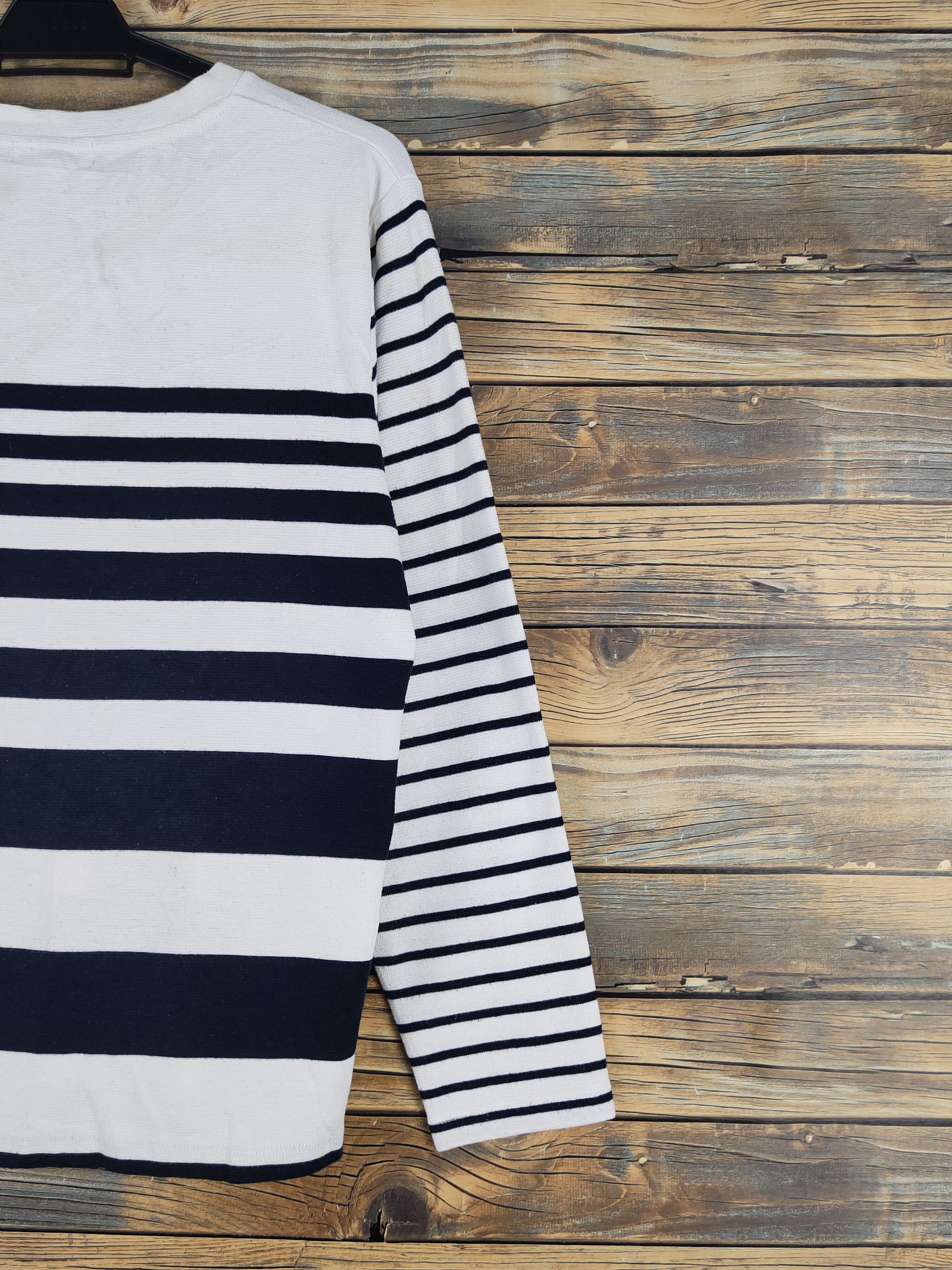 Japanese Brand The Shop TK White Navy stripe Long Sleeve T-shirts #W1336 Size US M / EU 48-50 / 2 - 9 Thumbnail