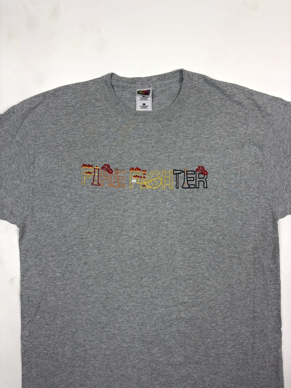 Vintage 1990s Vintage Embroidered “Fire Fighter” Graphic Tee Size US XL / EU 56 / 4 - 1 Thumbnail