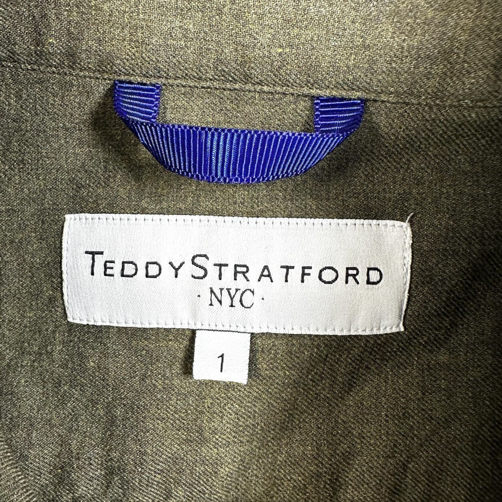 Olive Teddy Stratford Shirt Mens Small Olive Green Cotton Button Front Hidden Zip Size US S / EU 44-46 / 1 - 2 Thumbnail