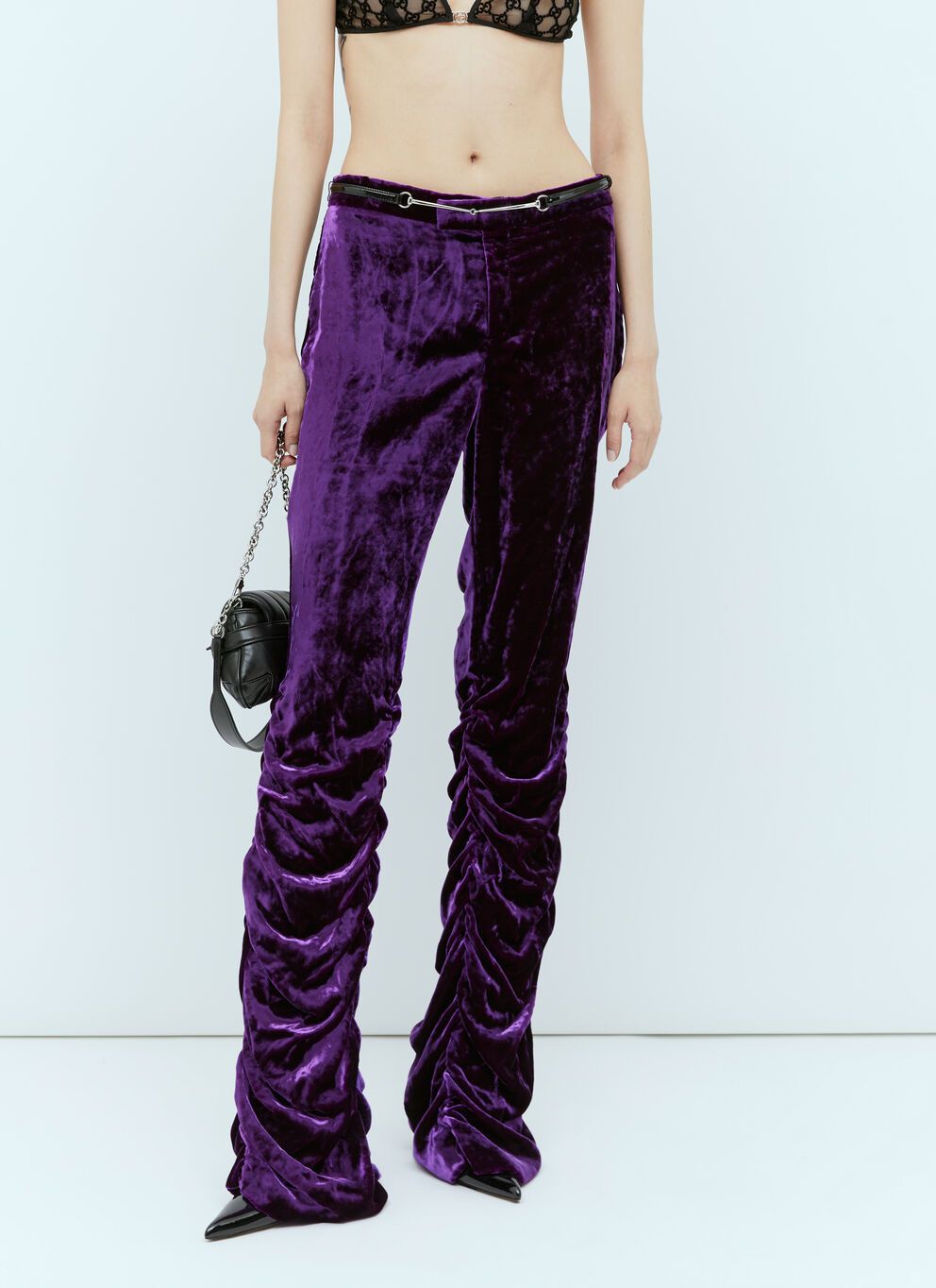 image of Gucci Horsebit Belt Velvet Pants in Purple, Women's (Size 26)