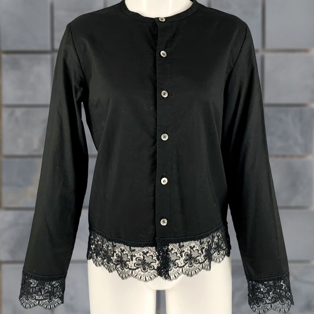 Comme des Garcons Girl COMME des GARCONS Size M Black Cotton Collarless Blouse Shirt Womens Size M / US 6-8 / IT 42-44 - 1 Thumbnail