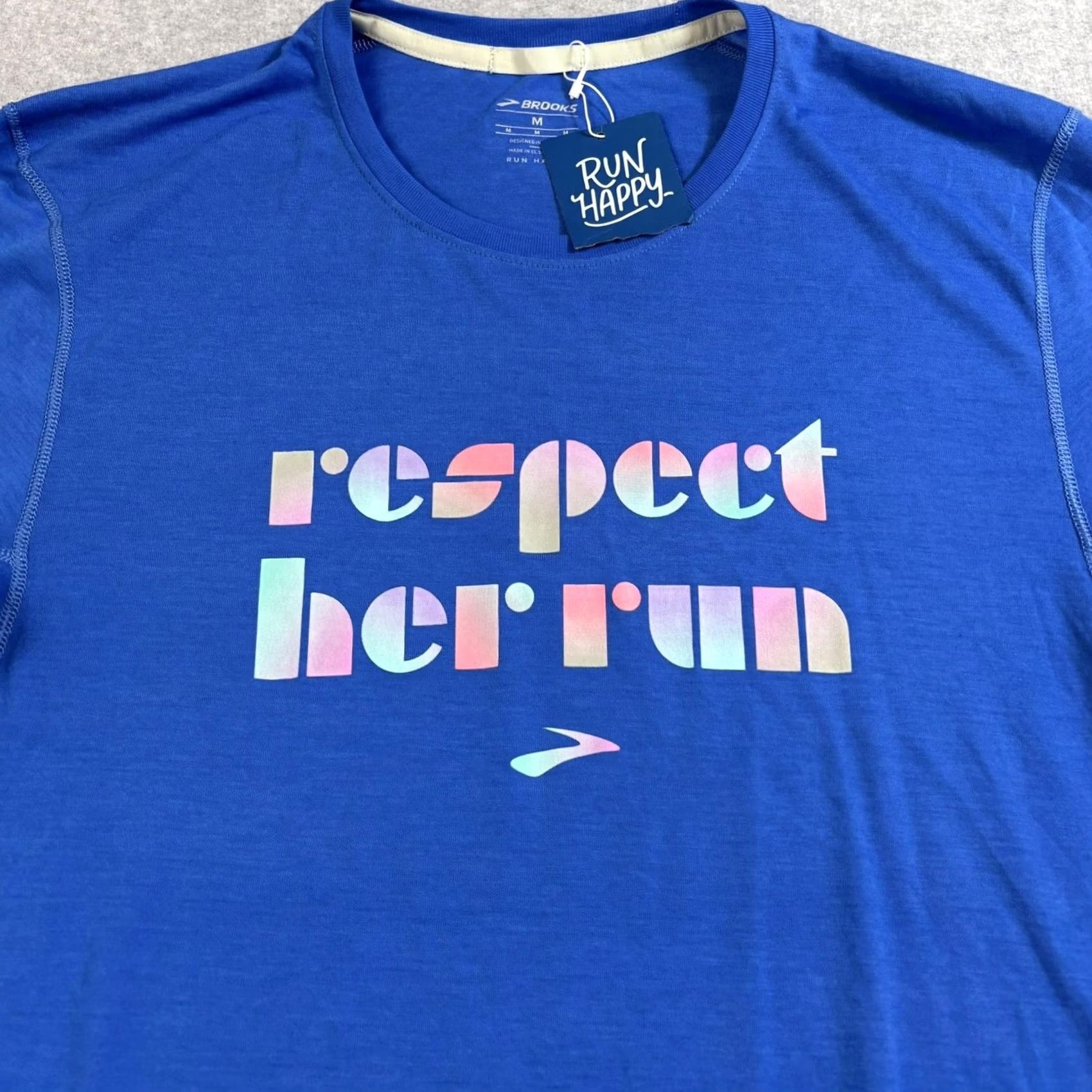 Brooks Brooks Distance Shirt Woman M Graphic Short Sleeve Blue Respect Her Run Gym Hike Size M / US 6-8 / IT 42-44 - 3 Thumbnail