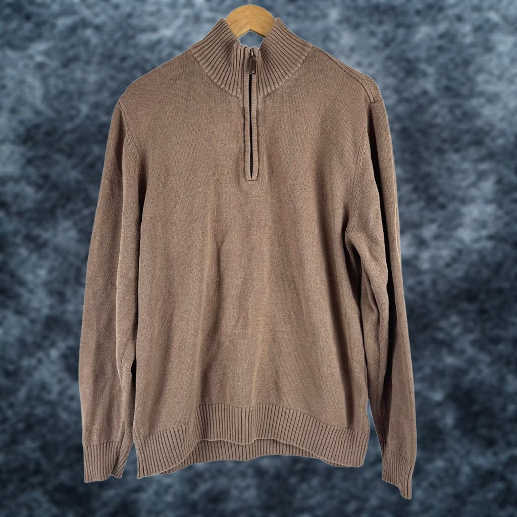 Haggar Haggar Mens XL Taupe Brown 1/4 Zip Cotton Blend Pullover Sweater HGHF7S6005 Size US XL / EU 56 / 4 - 1 Thumbnail