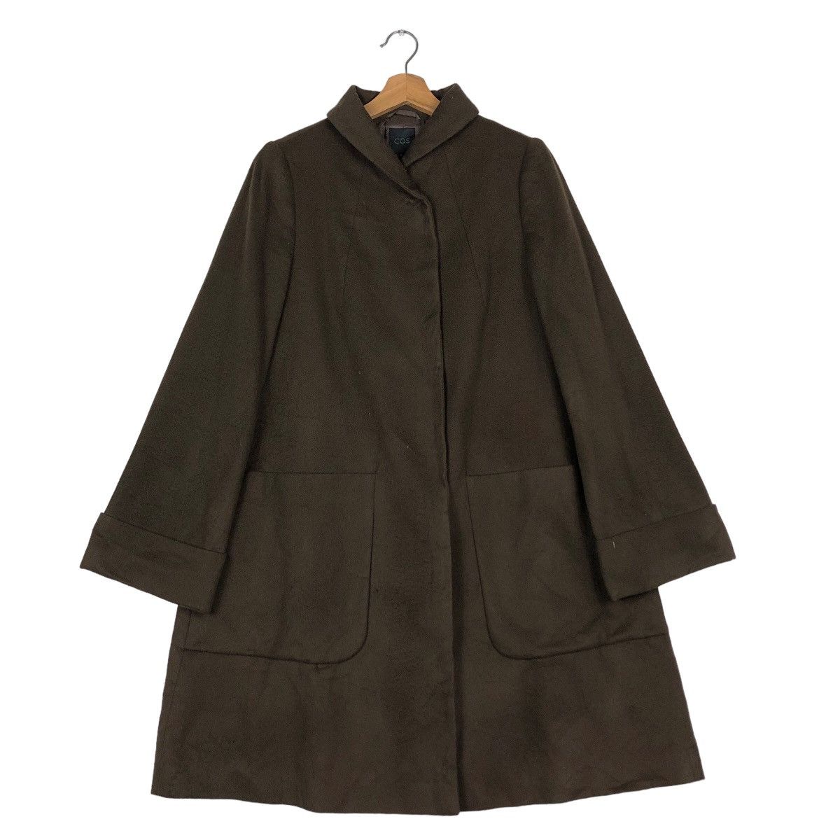 Cos 🔥Long Jacket Wool Herringbone Fly COS Rich Brown Size XS / US 0-2 / IT 36-38 - 1 Thumbnail