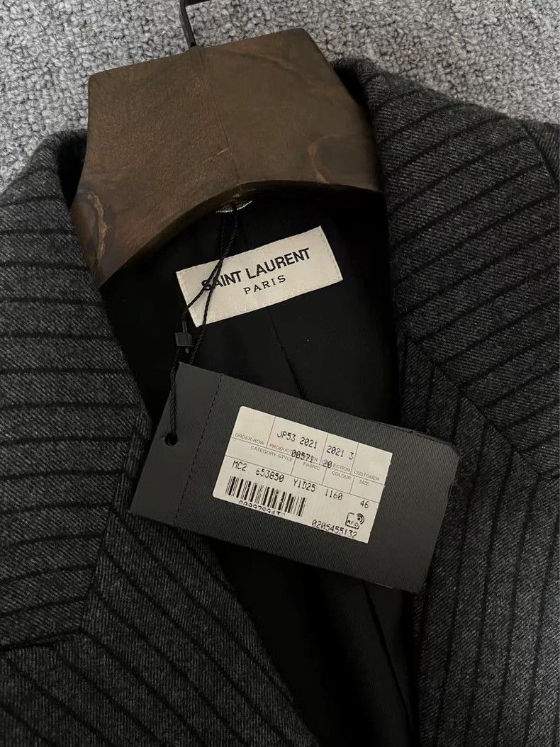 Saint Laurent Paris Saint Laurent Paris Grey vertical striped wool blazer jacke Size US S / EU 44-46 / 1 - 2 Thumbnail