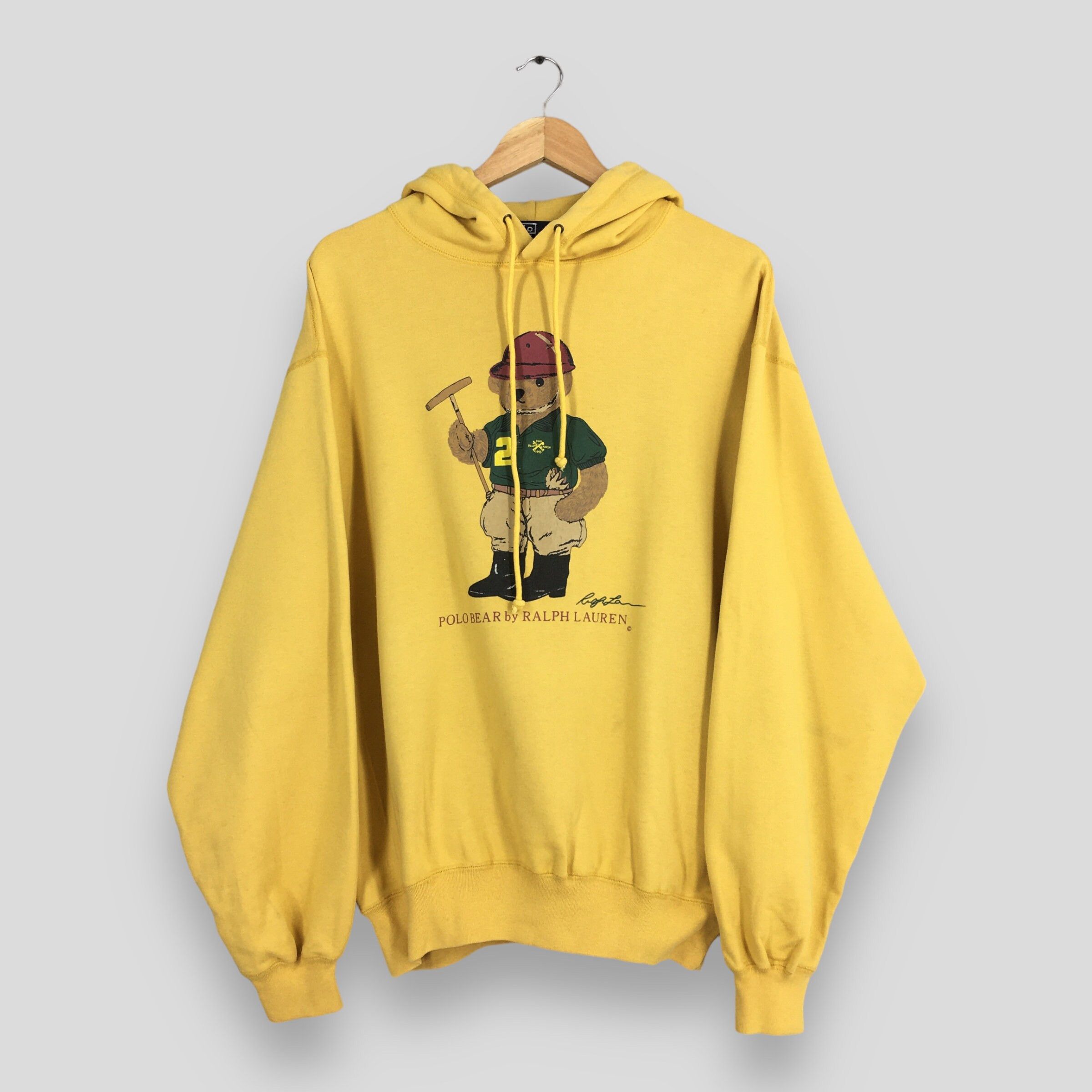 image of Vintage Polo Bear By Polo Ralph Laurent Hoodie Large in Yellow, Men's