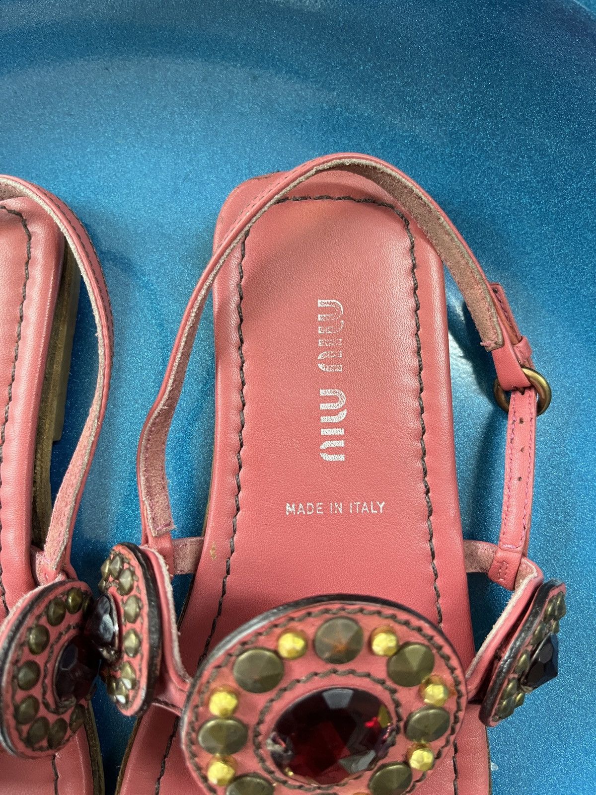 Prada Miu Miu Rare T-Strap Gemstud Leather Sandals Size US 5 / IT 35 - 5 Thumbnail