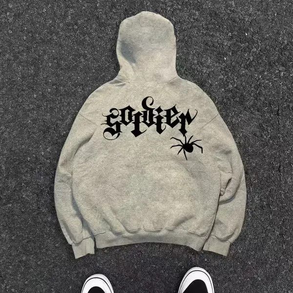 Japanese Brand Ichiko x Rika Grey washed distressed spider print hoodie Size US L / EU 52-54 / 3 - 1 Thumbnail