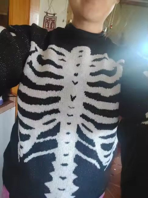 Japanese Brand Skeleton Print Sweater - Trendy Black and White Knit Size US M / EU 48-50 / 2 - 6 Thumbnail