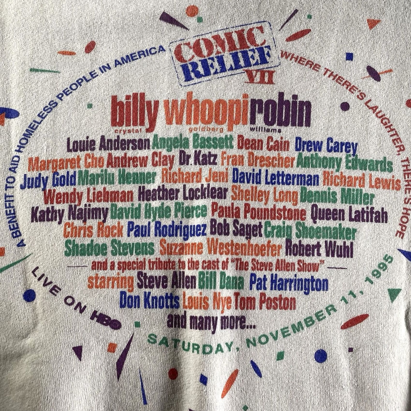 Vintage VINTAGE Robin Williams Pullover Sweatshirt XL White Crew Neck Comic Relief 1995 Mens Size US XL / EU 56 / 4 - 6 Thumbnail