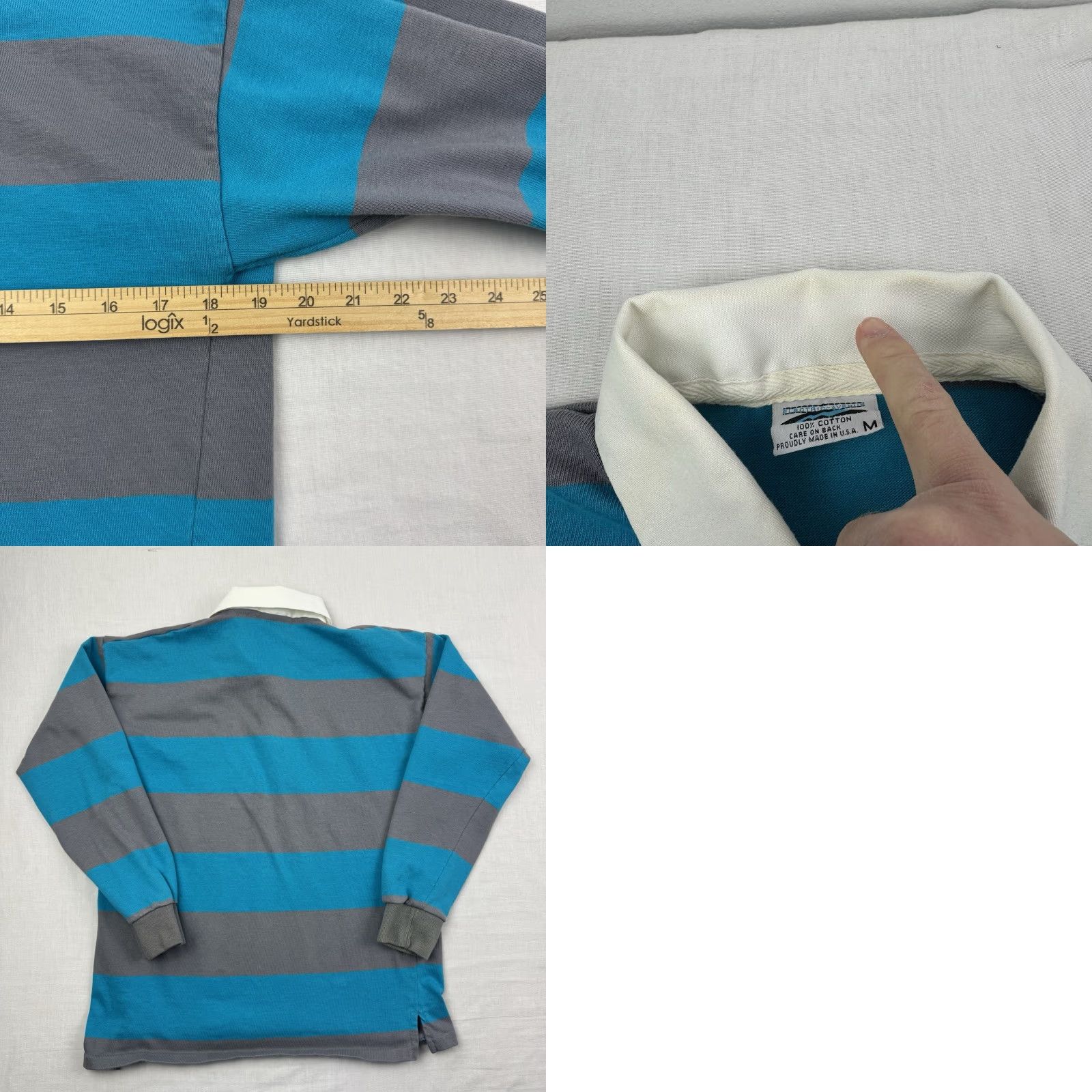 Vintage VINTAGE Electric Avenue Polo Shirt Adult M Striped Blue 80s Collar Long Sleeve 100% Cotton Mens Size US M / EU 48-50 / 2 - 8 Thumbnail