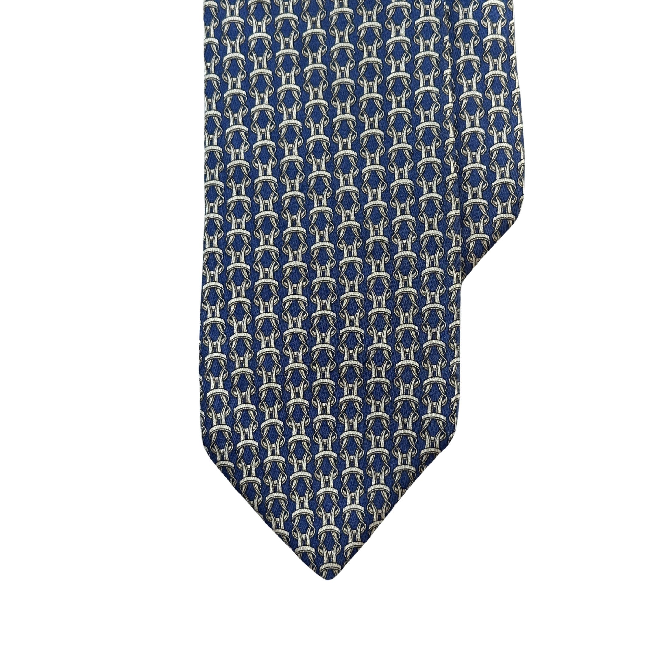 Hermes Tie Silk Chain Link Yellow on Dark Blue Size ONE SIZE - 1 Thumbnail
