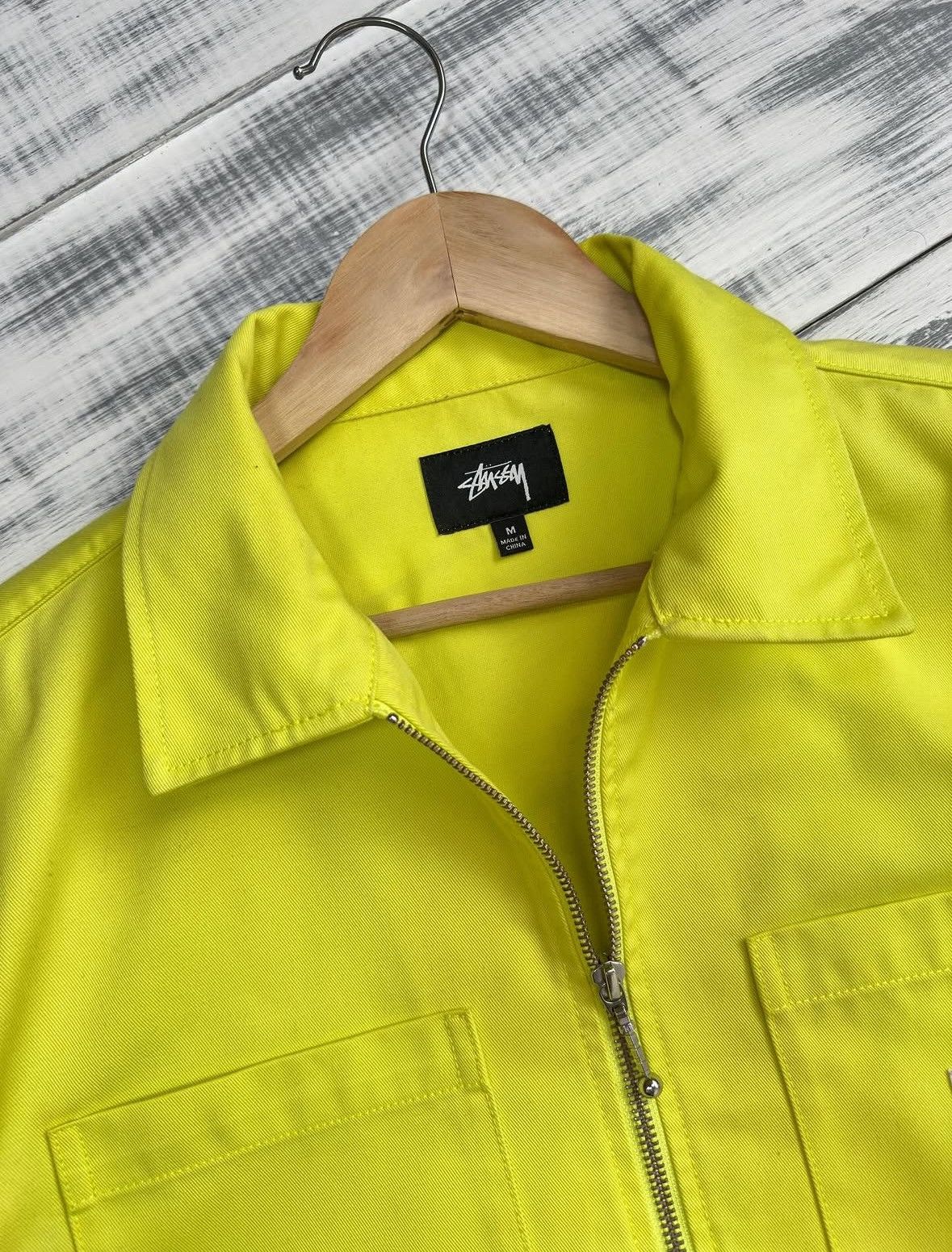 Stussy STUSSY Japan Exclusive Neon Yellow Workwear Zip Jacket Sz M Size US M / EU 48-50 / 2 - 3 Thumbnail