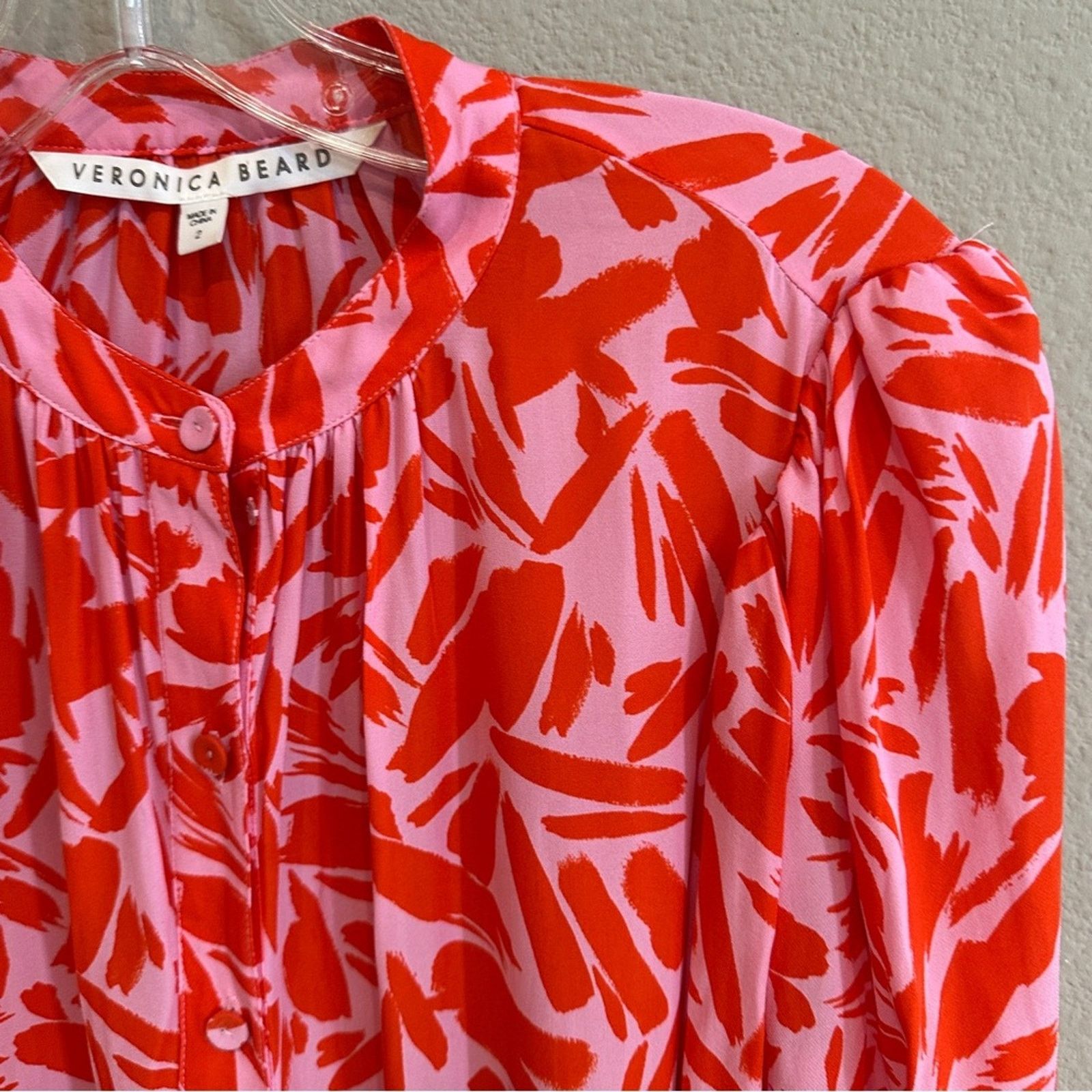 Veronica Beard Veronica Beard | 2 | Silk Blend Floral Pink Red Puff Sleeve Size XS / US 0-2 / IT 36-38 - 5 Thumbnail