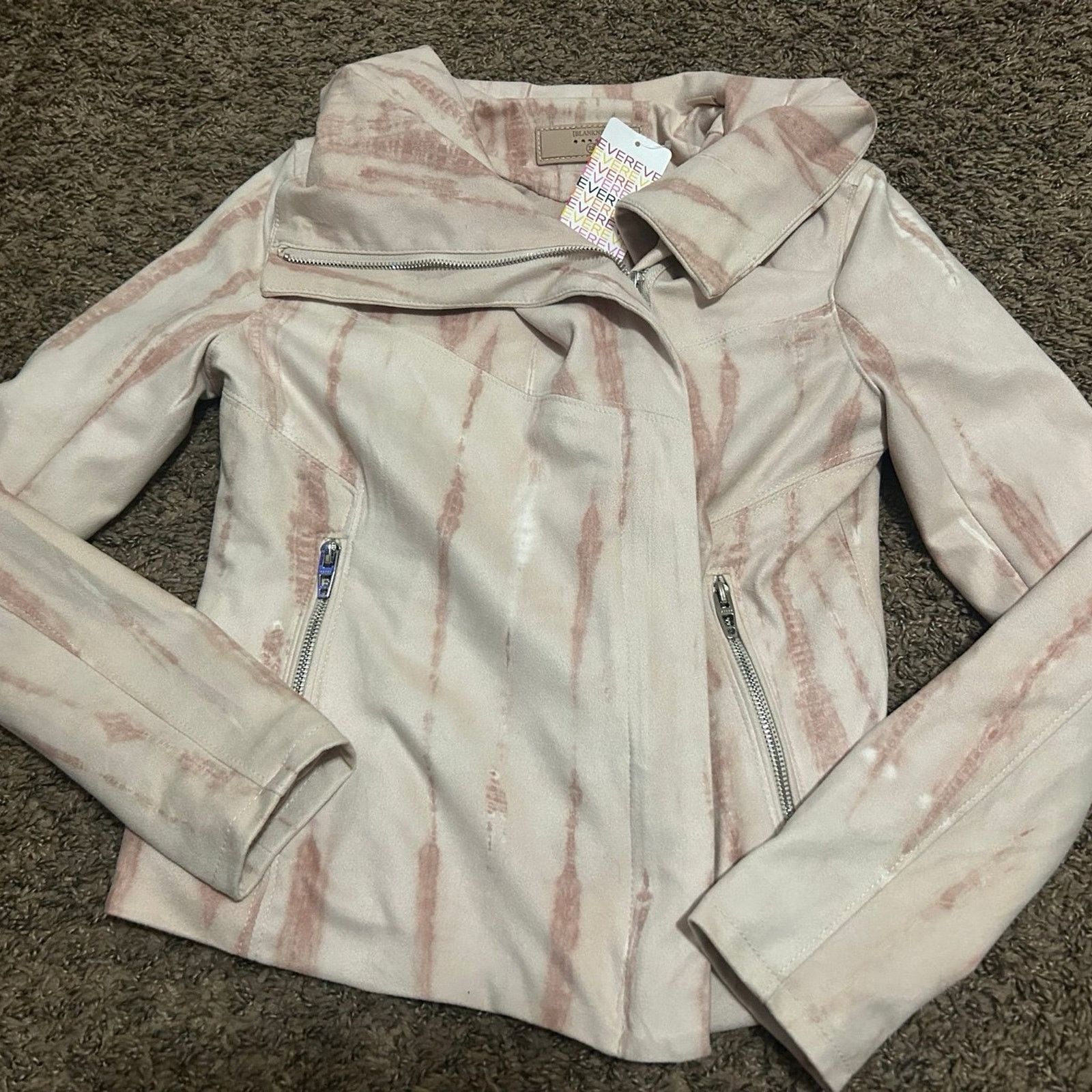BLANKNYC Blk NYC Lght Pnk Beige TieDye Marble Suede Moto Jckt Sx XS Size XS / US 0-2 / IT 36-38 - 7 Thumbnail