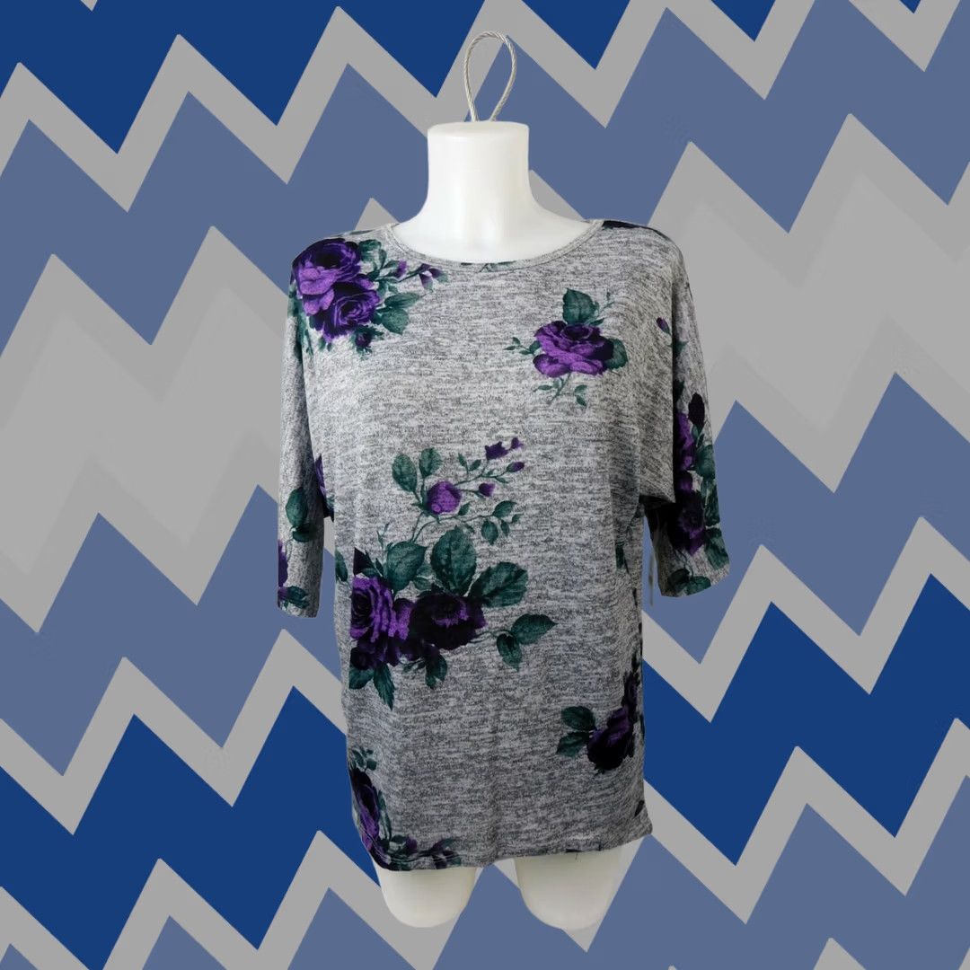 Vintage Bobbie Brooks 3/4 Sleeve Round Floral Knit Casual Top - Gray, S Size S / US 4 / IT 40 - 1 Thumbnail