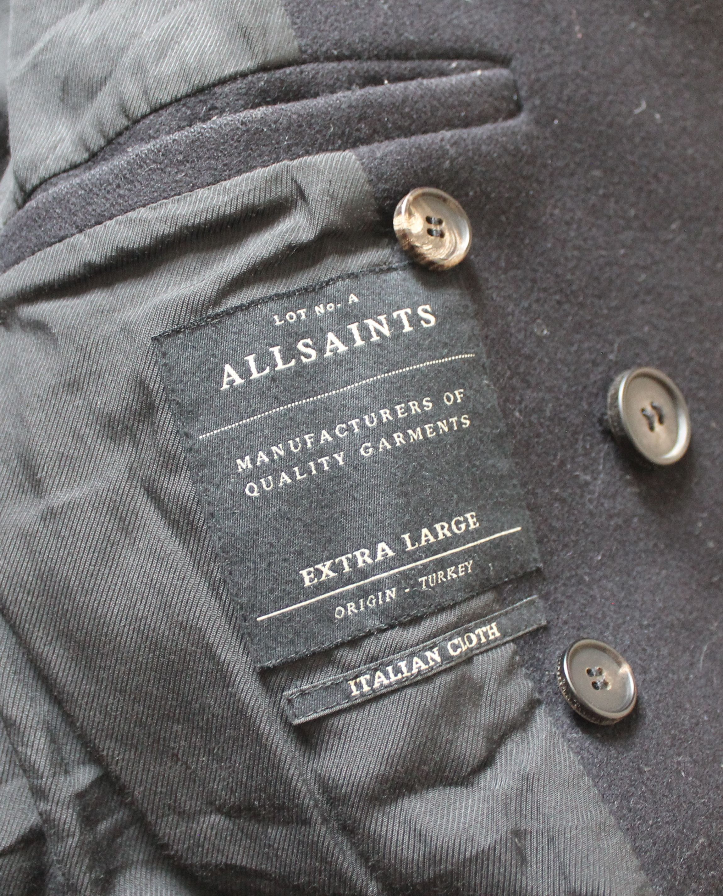 Allsaints Allsaints Mens Wool Akan PeaCoat Double Breasted Size US XL / EU 56 / 4 - 7 Thumbnail