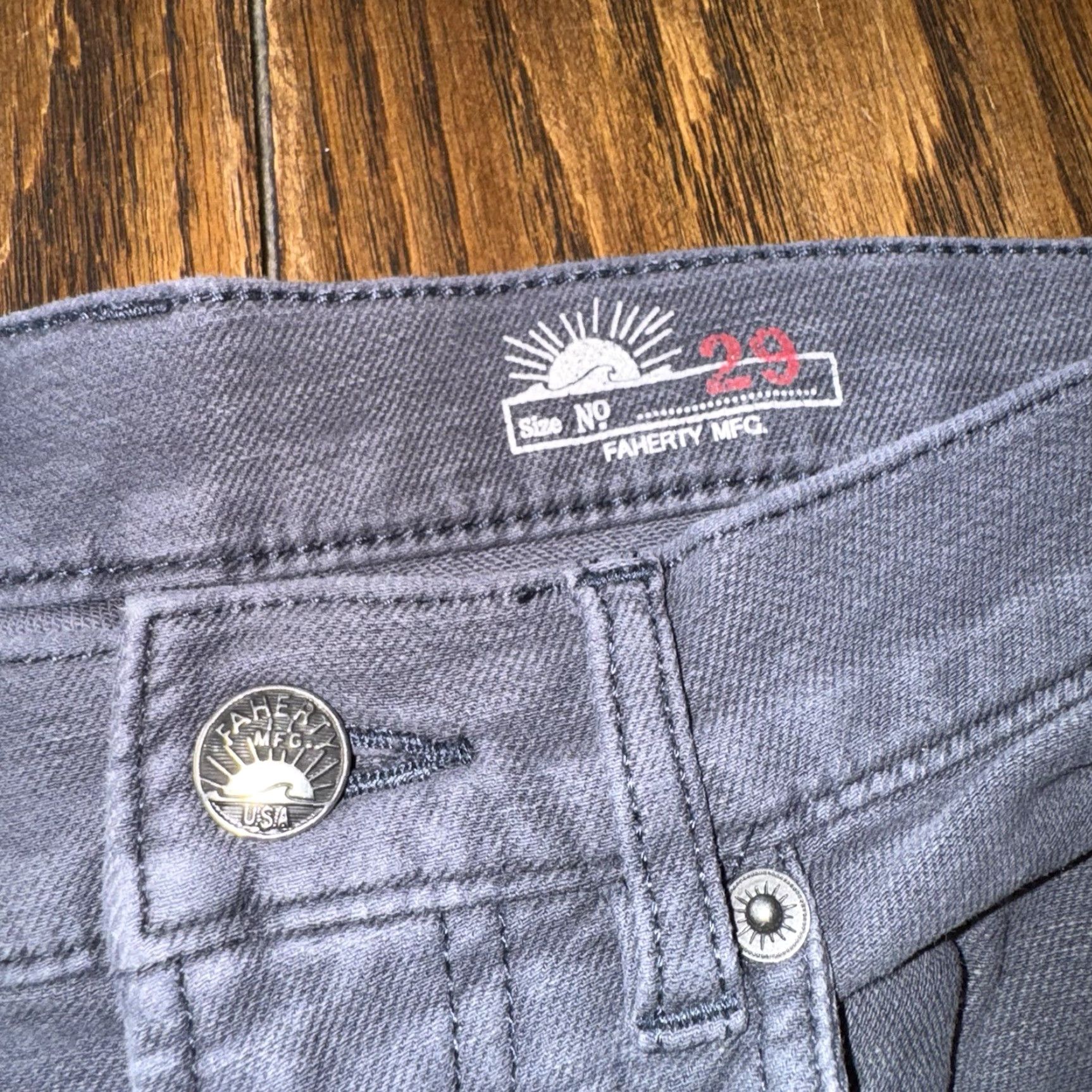 Faherty Faherty Jeans Mens 29x26 Blue Stretch Denim Straight City Regular Rise 10 26 Inseam Buttons Zip Pocket Logo Size US 29 - 3 Thumbnail