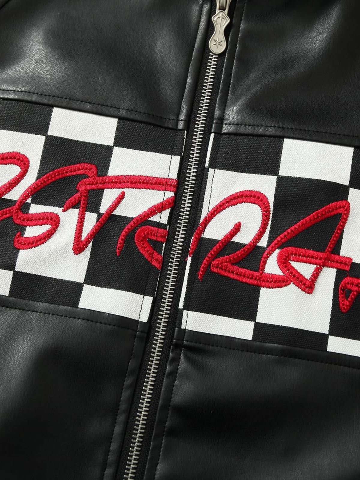 Japanese Brand Plaid Stitching Motorcycle Leather Jacket Size US M / EU 48-50 / 2 - 6 Thumbnail