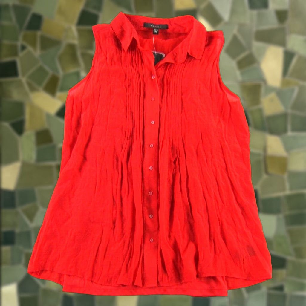 Vintage NWT Fever Blouse Sleeveless Button Down Collared Pleated Red Large Size L / US 10 / IT 46 - 1 Thumbnail