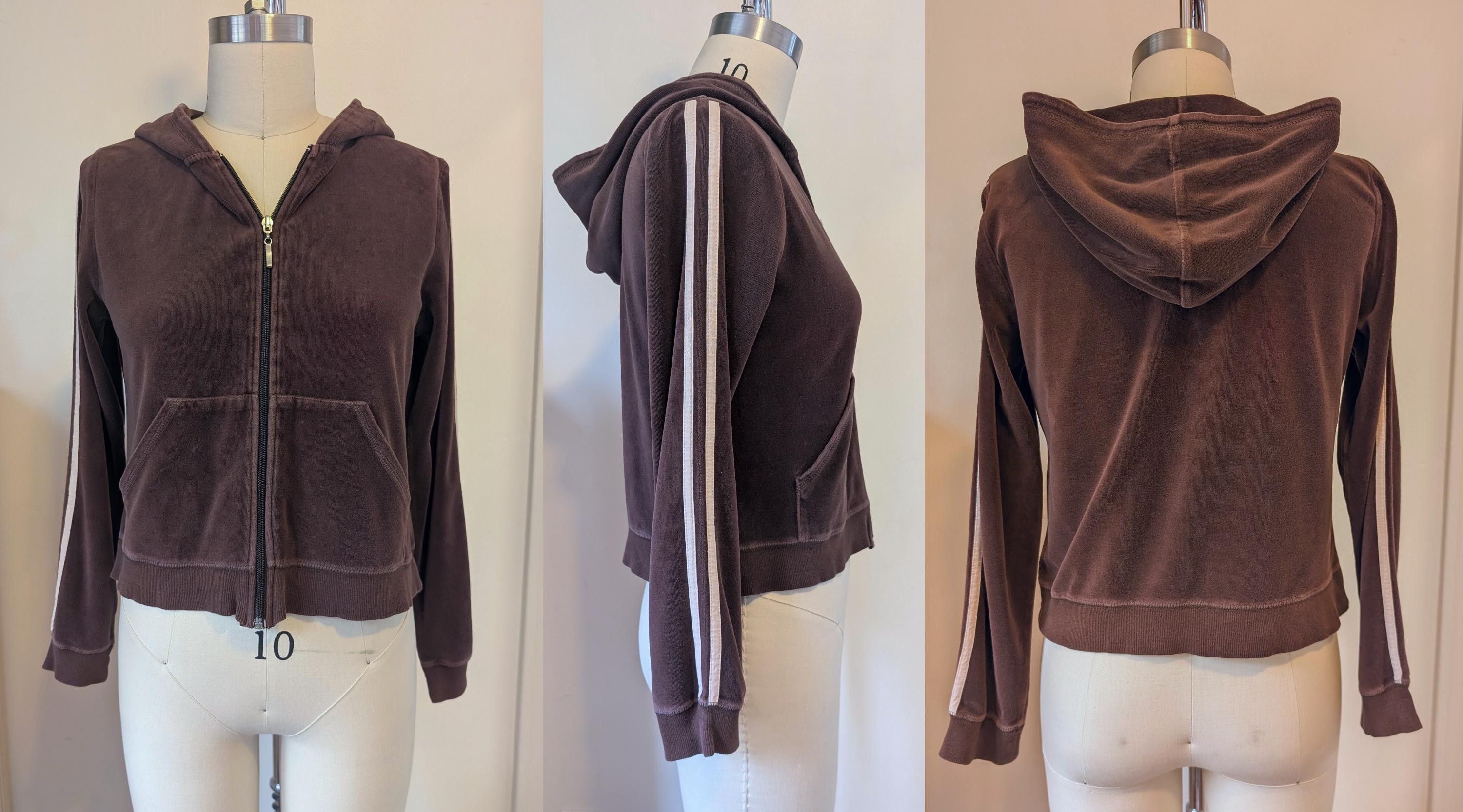 Vintage Vintage 90s/Y2K Brown Velour Hoodie, Juicy-Style Crop Stripe Size L / US 10 / IT 46 - 7 Thumbnail