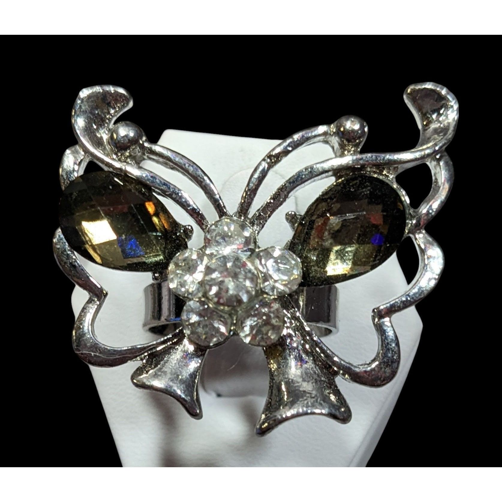 Other Faircore Butterfly Silver Tone Ring With Gems Adjustable Siz Size ONE SIZE - 2 Thumbnail