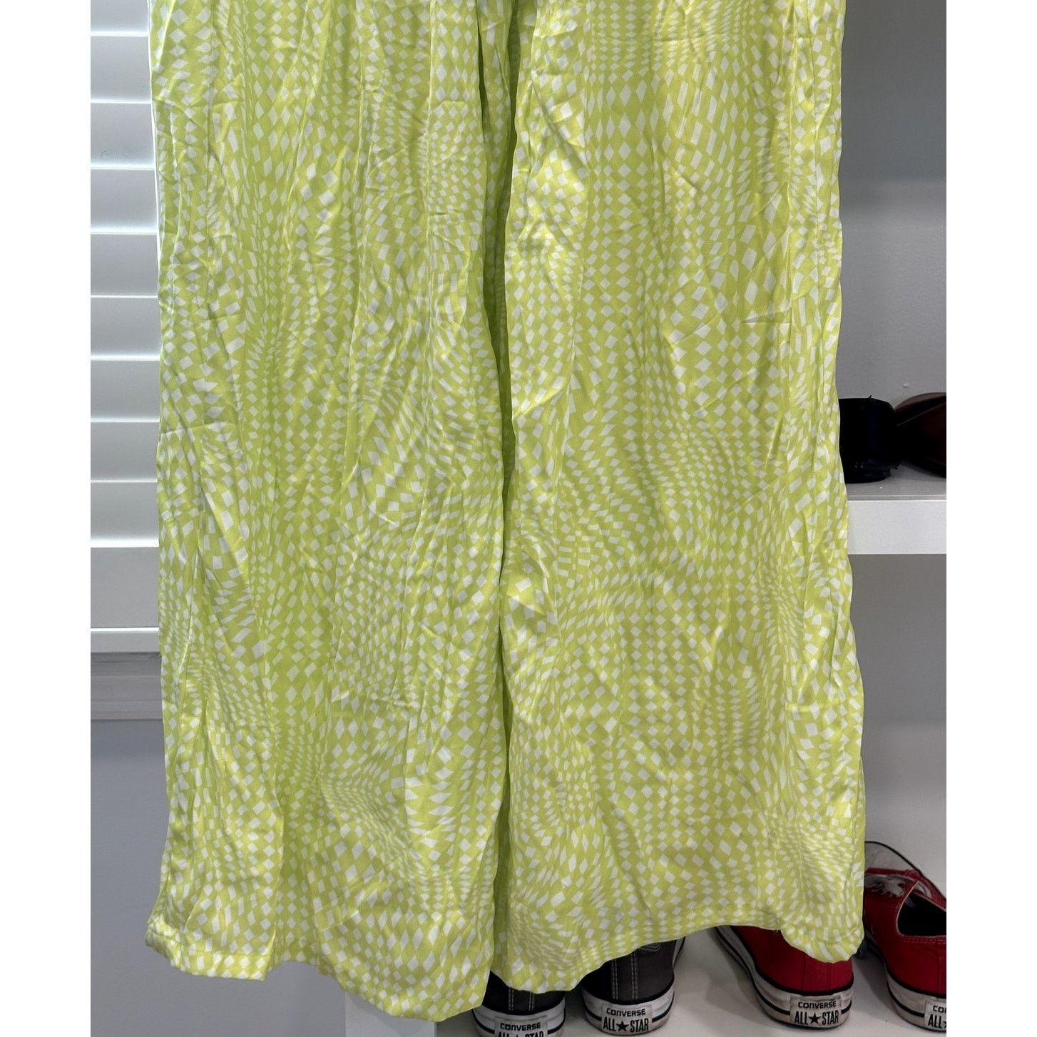 Other Open Edit Womens Green White Diamond Print Satin Pants M NWT Size 34" / US 12 / IT 48 - 7 Thumbnail