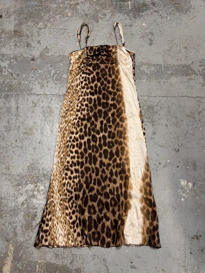 Just Cavalli 2000s Cavalli White Leopard Print Long Silk Dress Size M / US 6-8 / IT 42-44 - 1 Thumbnail