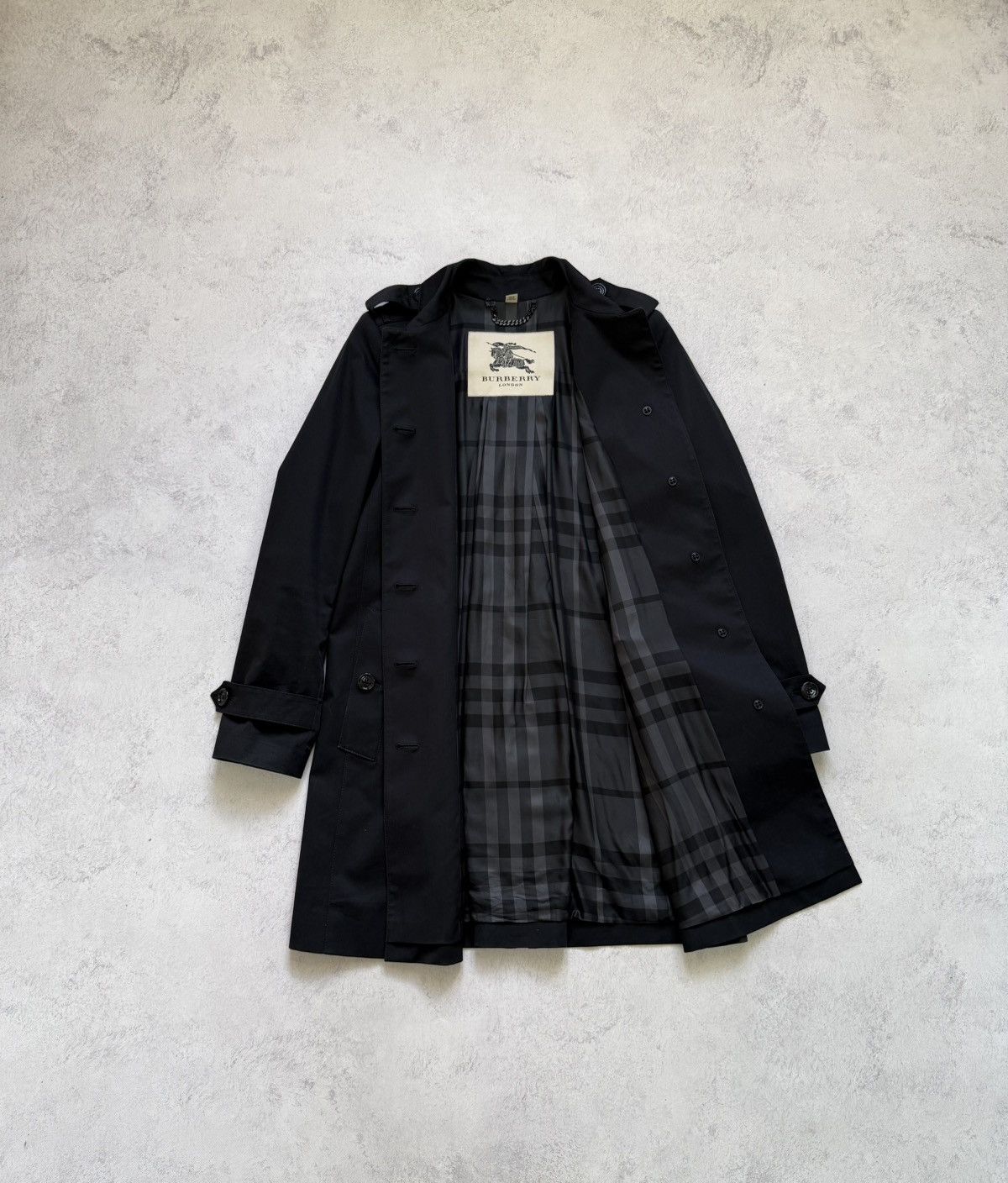Burberry Burberry London Black Cotton Trench Coat Jacket Nova Check Size S / US 4 / IT 40 - 1 Thumbnail