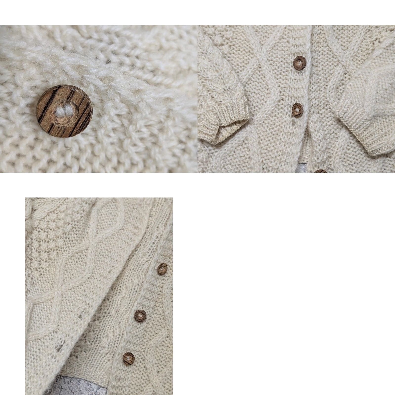 Vintage Mantessa 1950s ITALY Aran Wool Cardigan Sweater Women M Cream Off-White Vintage Pattern Aran Size M / US 6-8 / IT 42-44 - 8 Thumbnail