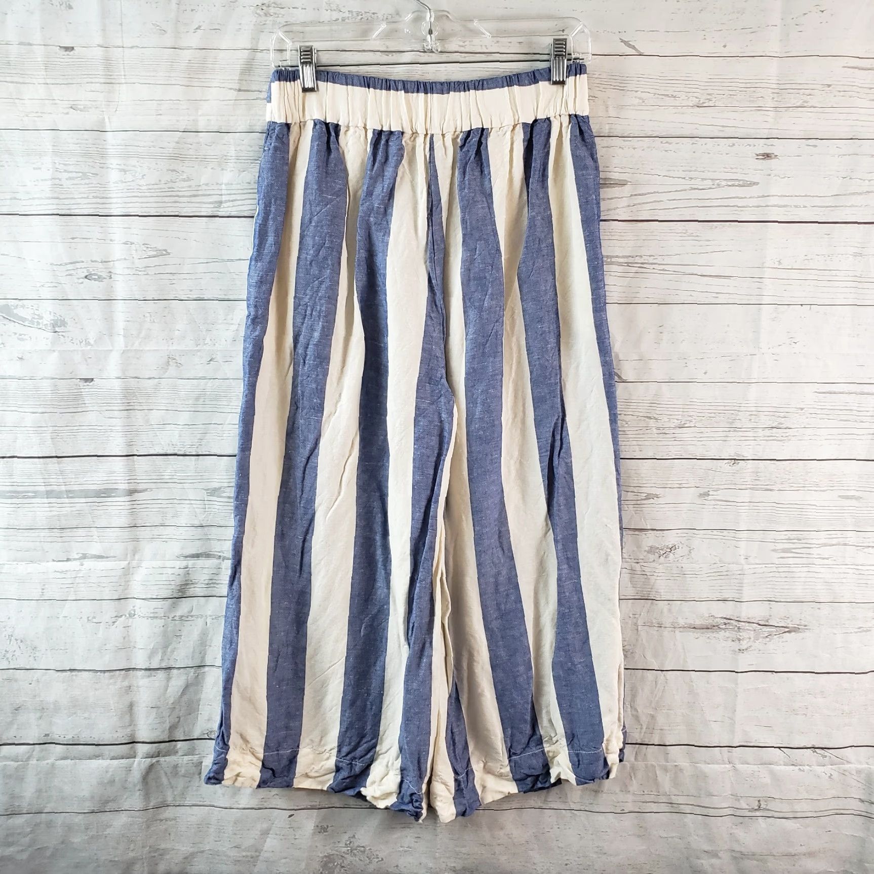 Madewell Madewell Womens Huston Pull On Crop Pants Sz S Blue White Stripe Linen Blend Shorts Cropped Wide-Leg Casual Size 28" / US 6 / IT 42 - 3 Thumbnail